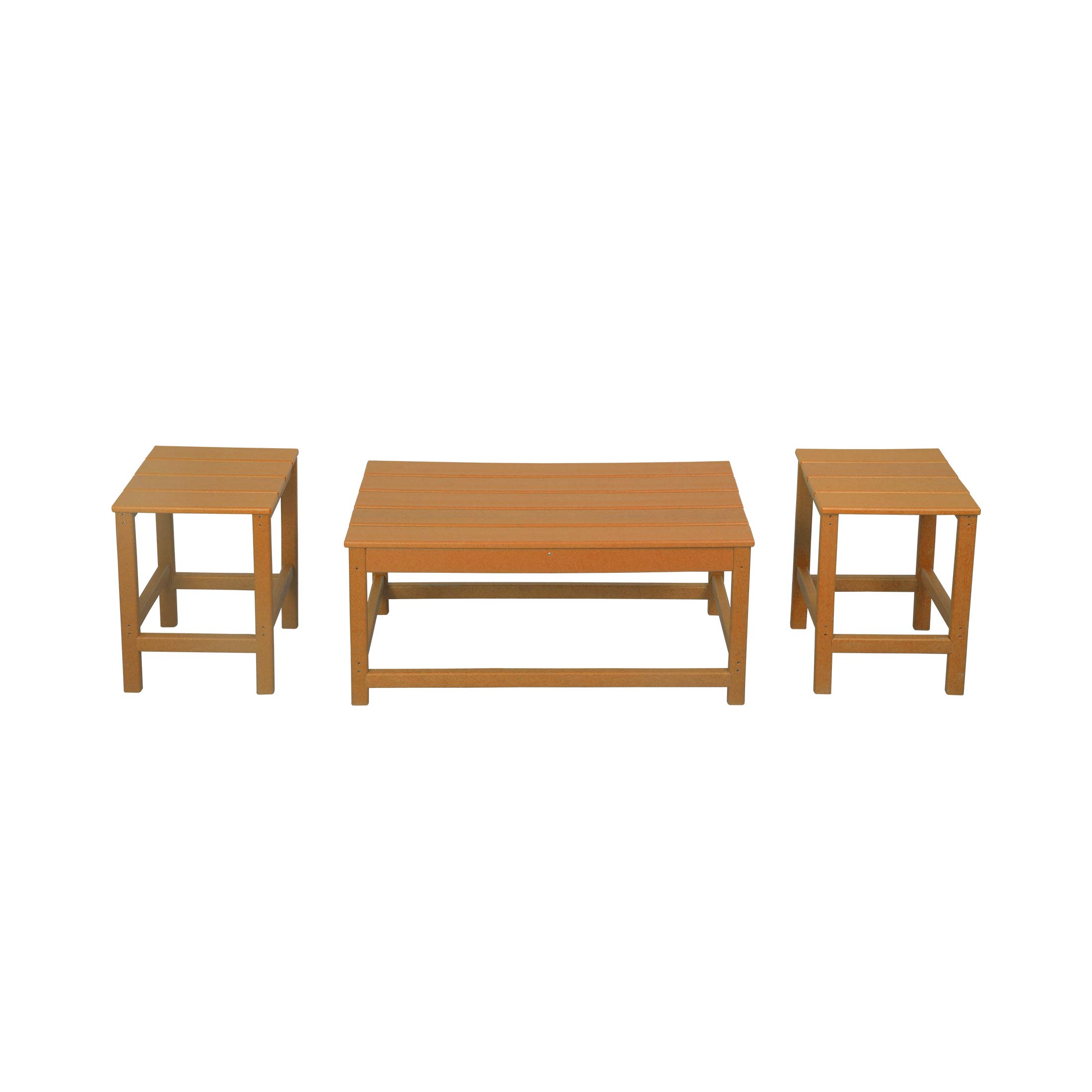 WO Home Furniture HDPE 2-Piece Side Table Set with 1 Coffee Table for Adirondack Chairs - Weatherproof & UV Resistant Outdoor Furniture for Patio, Backyard, Porch, Garden - Orange - Perfect for Poolside Relaxation and Outdoor Entertaining