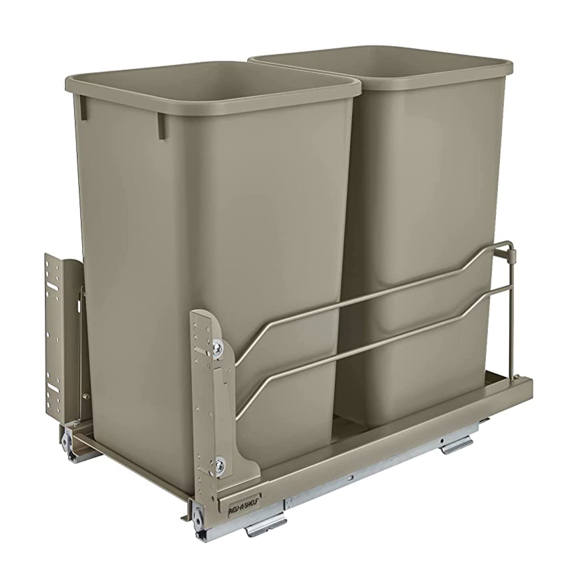 Rev-A-Shelf 27 Quart (12.5 Gallon) Double Pullout Trash Can with Soft-Close Slides - Champagne Finish for Base Kitchen Cabinets | Perfect for Waste Management & Recycling Organization in Modern Kitchens (Model: 53WC-1527SCDM-212)