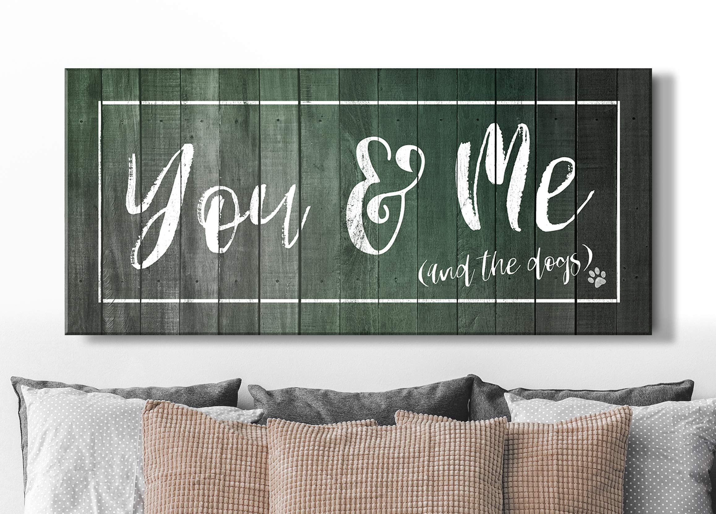 Dog Signs For Home Decor - Couples Bedroom Wall Art (Green, 60x27) - Perfect Above Bed Decor
