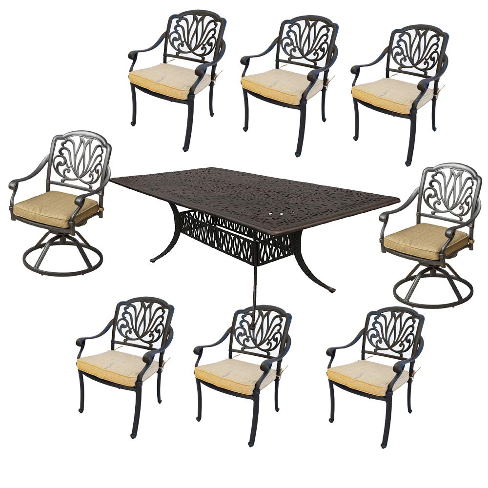 Premium 9-Piece Outdoor Cast Aluminum Patio Dining Set with Comfortable Sesame Seat Cushions - Perfect for Backyard BBQs, Garden Parties & Poolside Entertaining