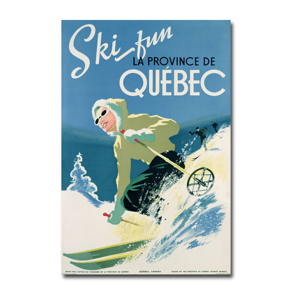 Vintage Skiing in Quebec 1938 Canvas Wall Art - 22x32 Inch Framed Winter Sports Decor for Living Room, Ski Lodge & Cabin