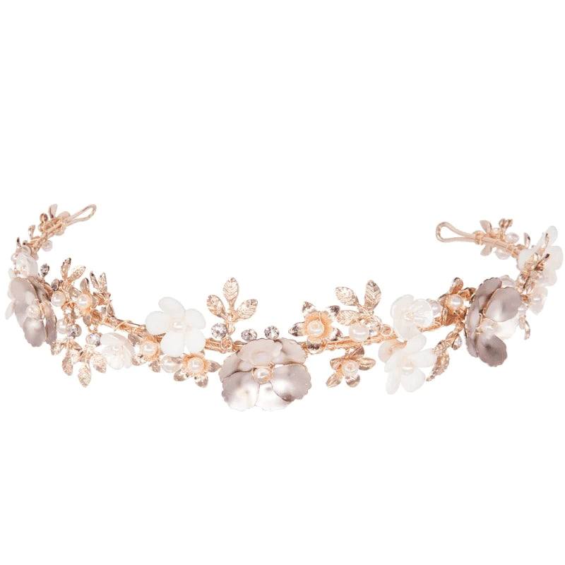 Rose Gold Bridal Headband with Blush Pink Leaves - Elegant Wedding Hair Accessory for Brides, Bridesmaids & Flower Girls | Perfect for Boho, Vintage & Garden Weddings