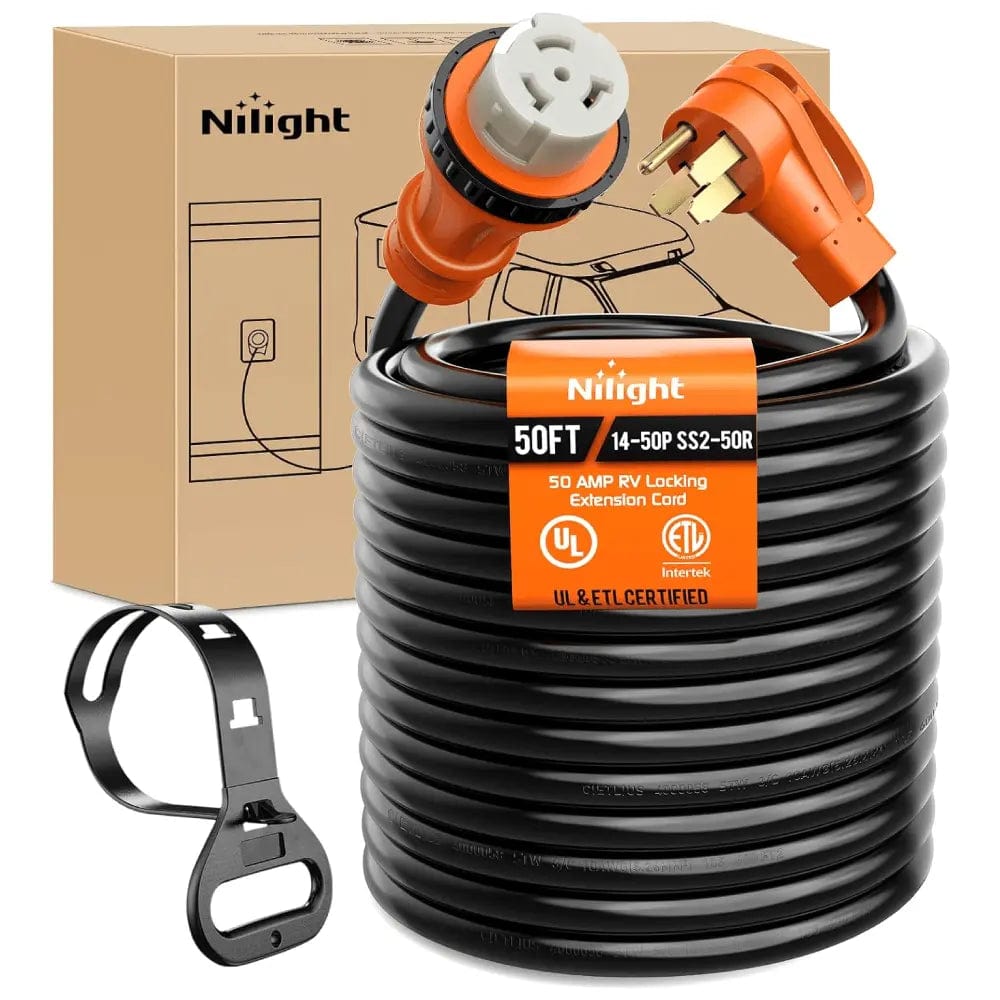 50AMP 50FT RV Power Cord - Heavy Duty Locking Extension Cable for Campers & RVs - Weatherproof Outdoor Electrical Cord for RV Parks, Campgrounds & Home Use