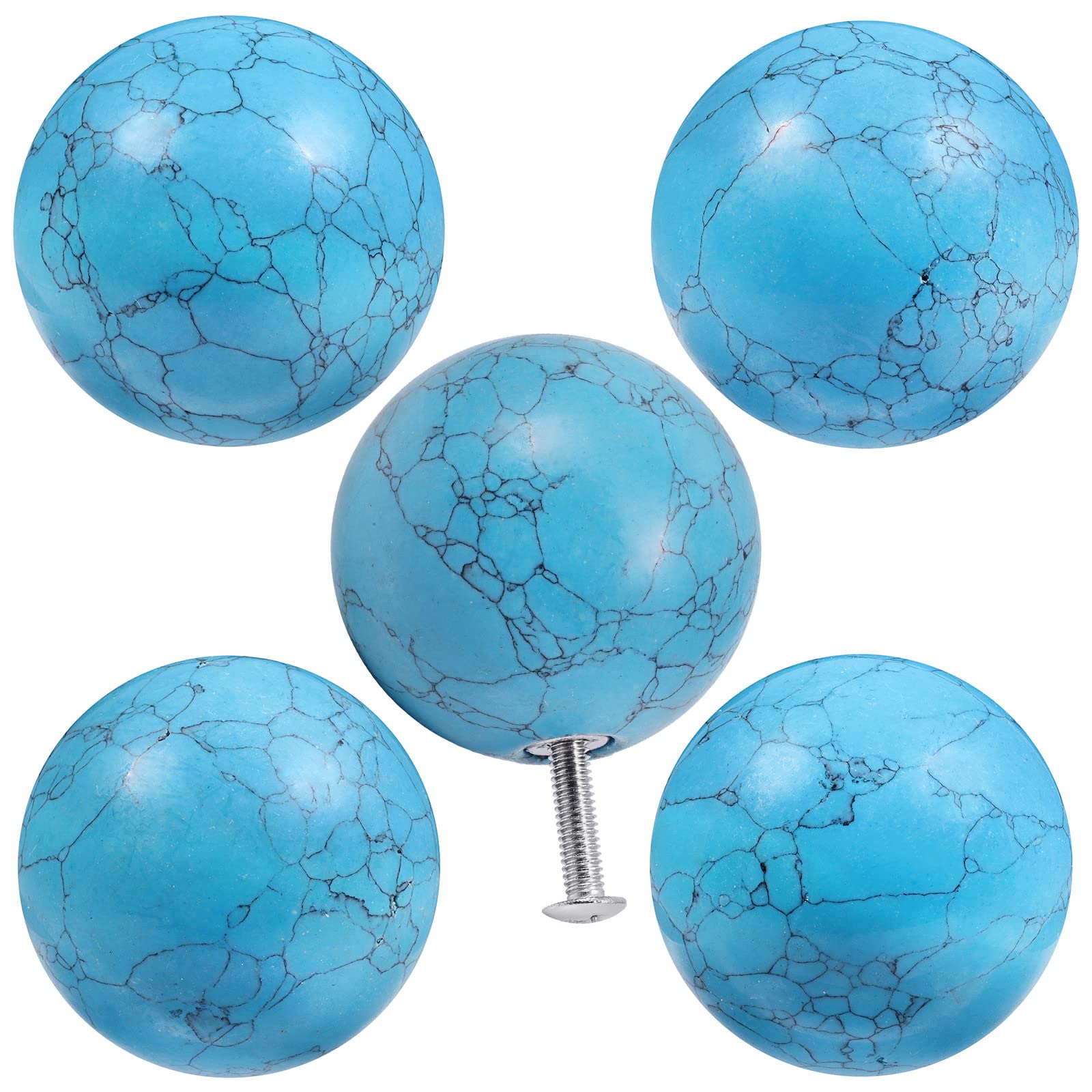 Rockcloud 2 Pack Crystal Stone Round Cabinet Knobs with Screws - Blue Howlite Turquoise Drawer Pulls for Wardrobe, Closet, Dresser | Elegant Home Decoration Hardware for Bedroom & Bathroom Furniture