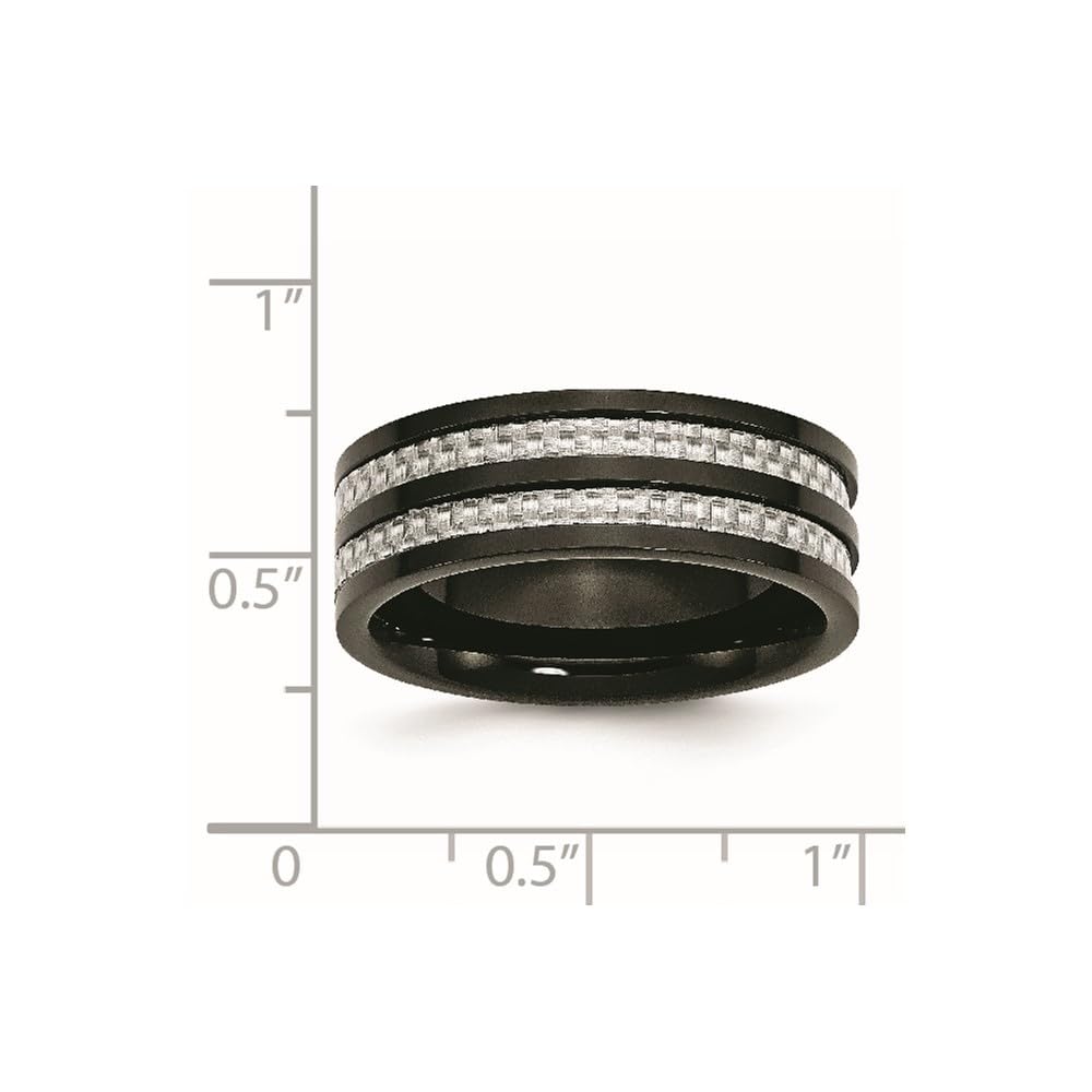 Diamond2Deal Titanium 8mm Black IP-Plated Carbon Fiber Inlay Wedding Band Ring for Men - Size 10.5 - Perfect for Engagement, Anniversary & Special Occasions