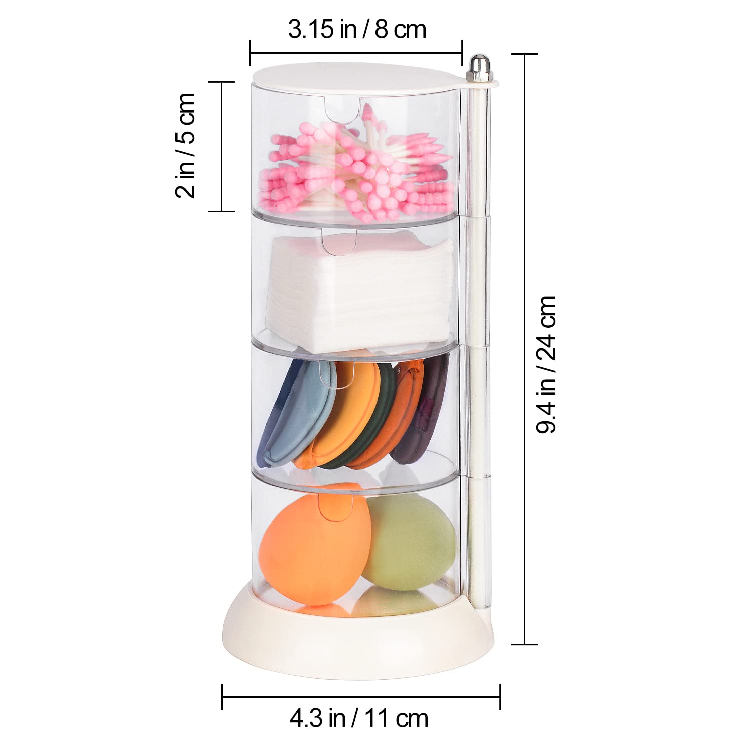 JessLab 4-Tier Clear Jewelry Organizer - 360° Rotatable Acrylic Storage for Hair Clips, Hair Ties, Earrings & Accessories - Perfect for Bathroom Vanity, Dresser & Bedroom Organization