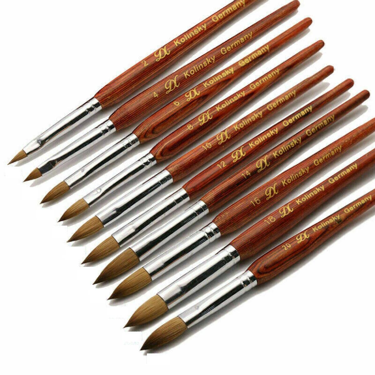 Kolinsky Sable Red Wood Acrylic Nail Brush Set - Professional Nail Art Tools (Size 2# to 20#) for Salon, Manicure & DIY Nail Designs
