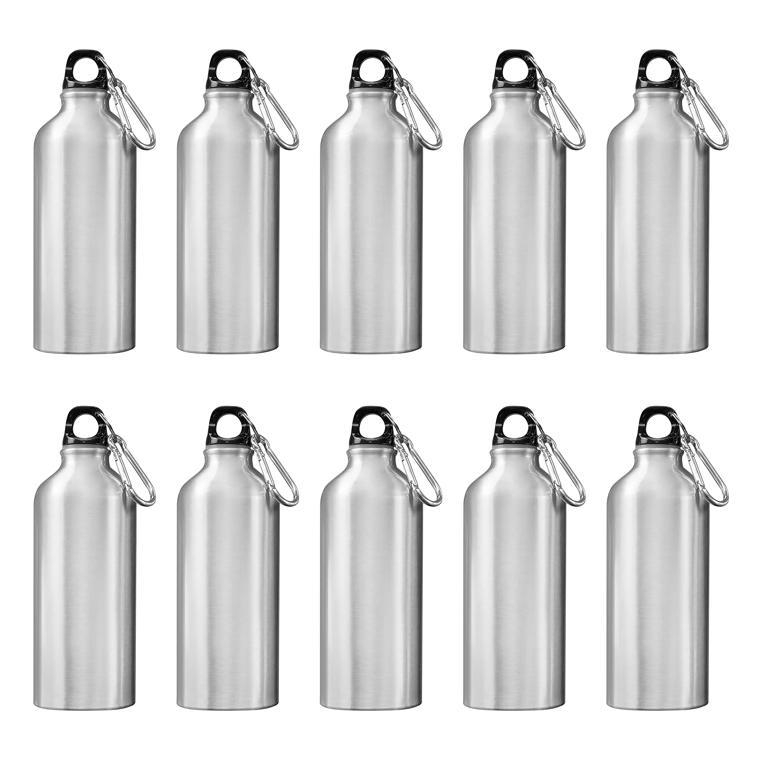 20 oz Aluminum Water Bottles Set of 10 - Bulk Pack Insulated Reusable Sports Bottles for Gym, Hiking, Camping & Outdoor Activities - BPA Free Silver Water Bottles - Perfect for Workouts, Travel & Daily Hydration