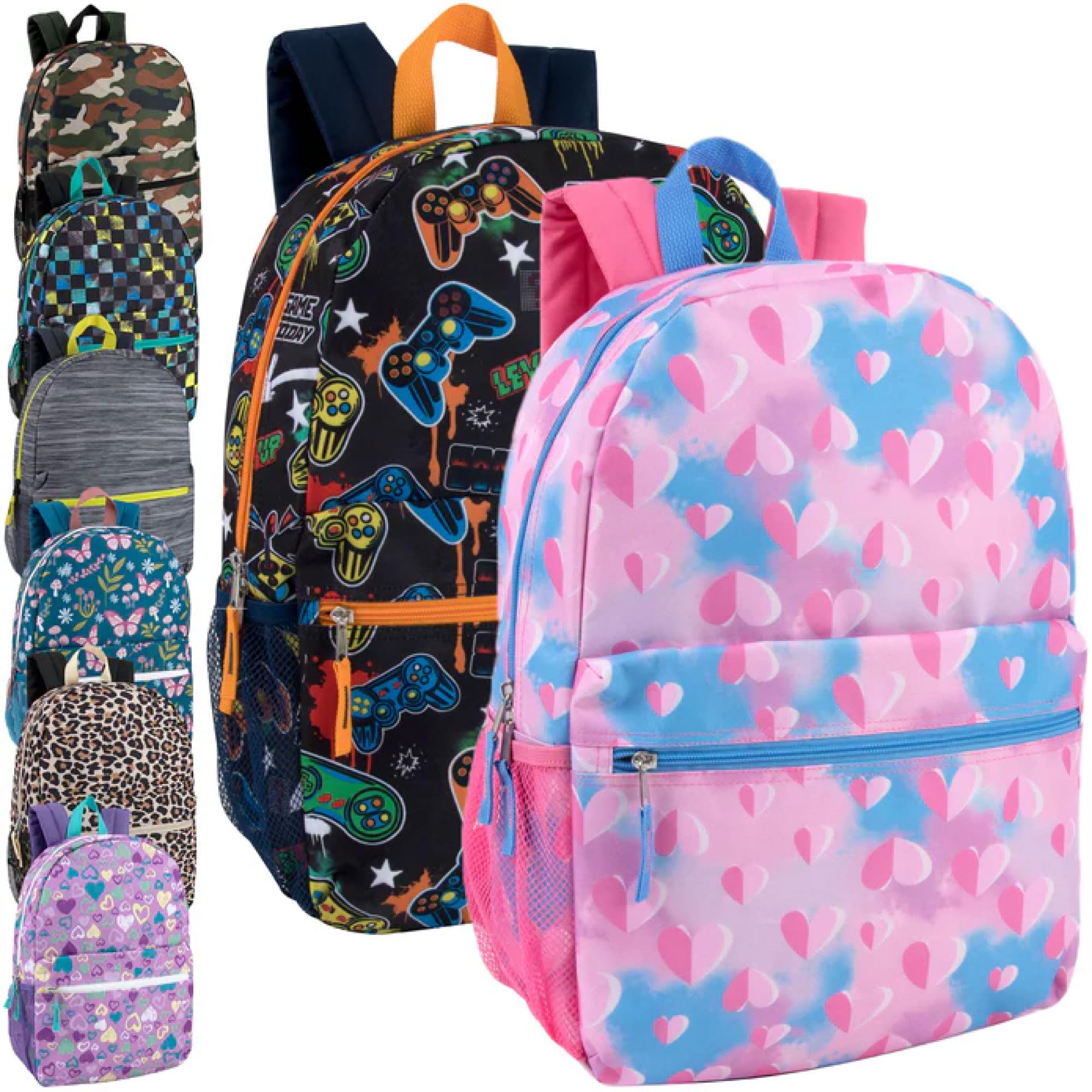24 Pack 17 Inch Printed Bulk Backpacks for Boys & Girls - Durable School Backpacks Wholesale (Mixed Assortment) - Perfect for School, Travel & Outdoor Adventures