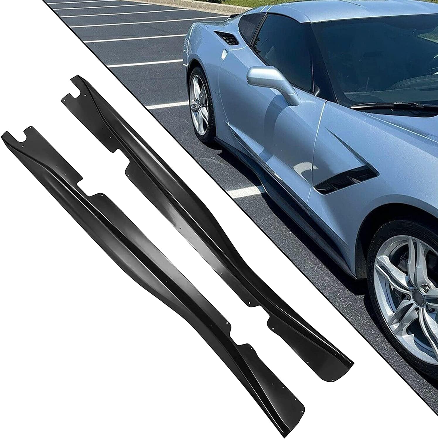 ECOTRIC Side Skirts Extension Rocker Panels for 2014-2019 Chevrolet Corvette C7 Base Model - Matte Black Finish - Enhance Style & Protection for Sports Car Enthusiasts