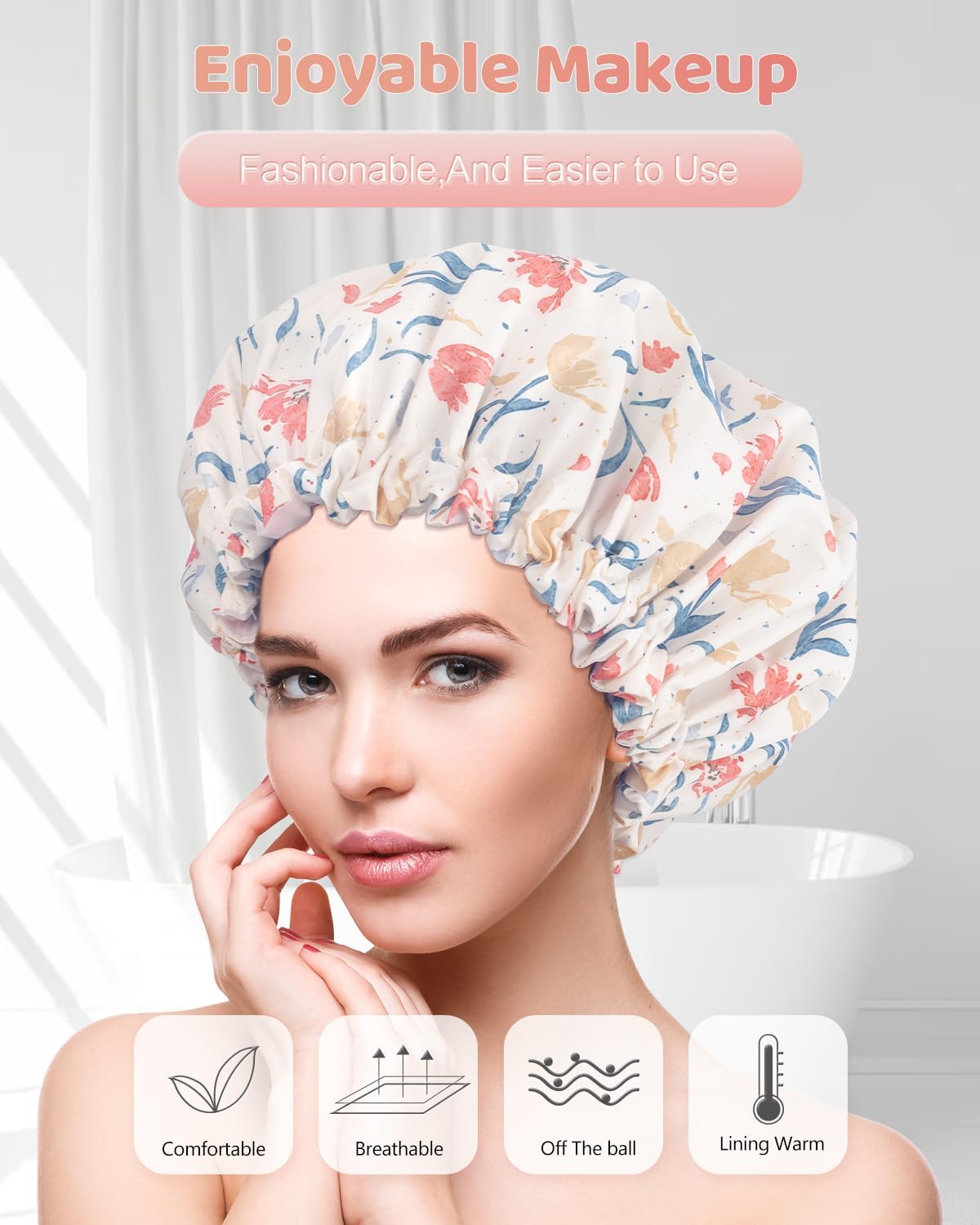 Aquior Double Layer Waterproof Shower Cap for Women & Men - Reusable Large Bath Shower Cap with EVA Lining for All Hair Lengths - Soft & Comfortable for Swimming, Spa, Hair Care & Daily Use