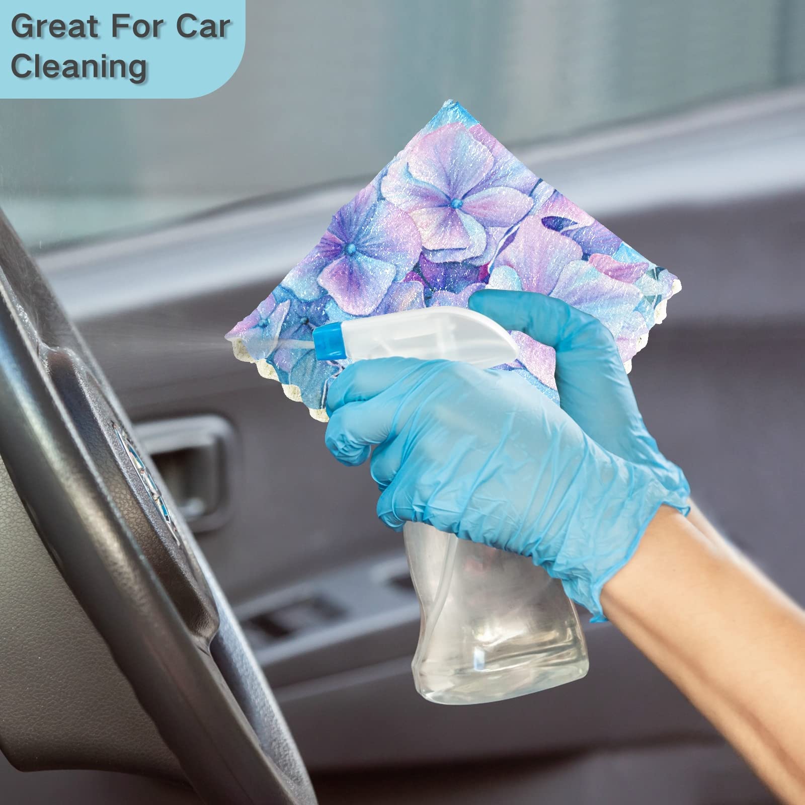 ALAZA Super Absorbent Dish Towels Set of 6 - 11x11 Inch Lint-Free Kitchen Cleaning Cloths with Blue Violet Floral Design, Soft Bar Tea Towels for Dishes, Countertops & Drying Hands - Perfect for Kitchen, Dining & Hosting