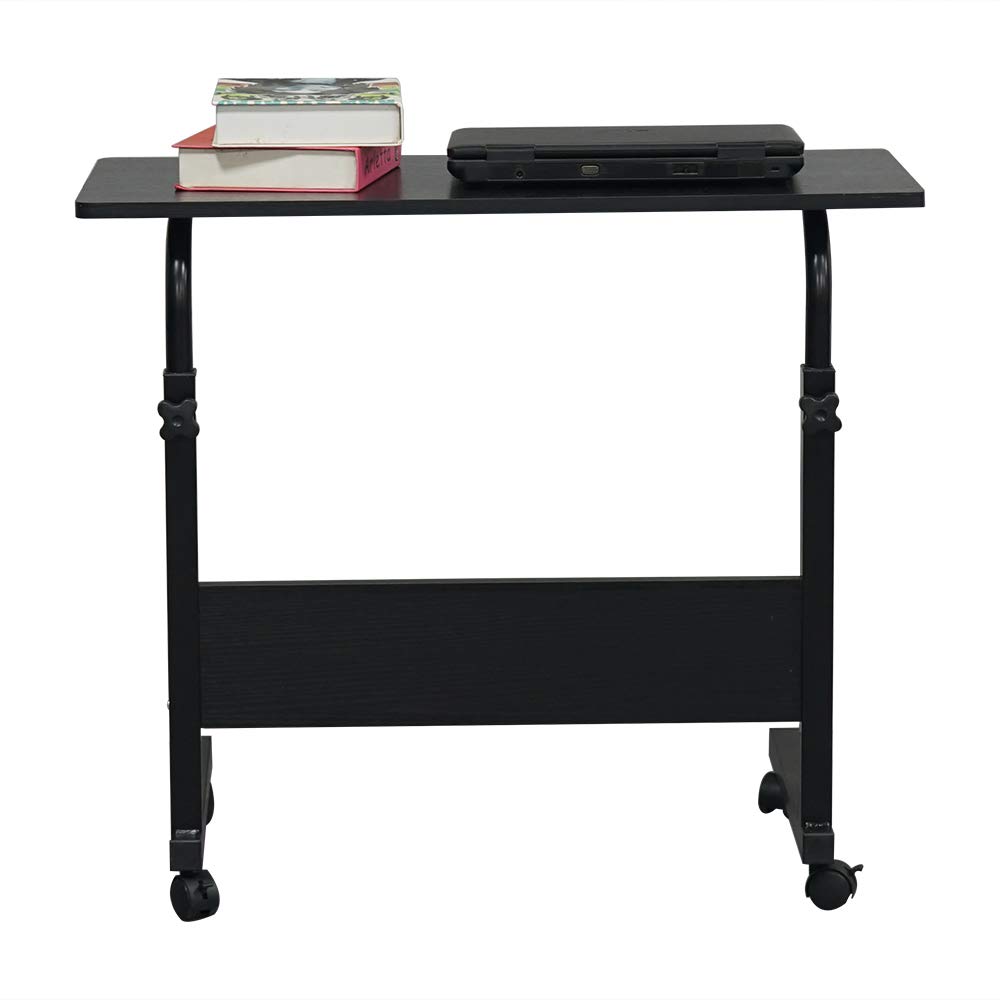 Adjustable U-Shaped Overbed Table with Wheels - Portable Side Table for Laptop, Breakfast, or TV Tray - Ideal for Bed, Sofa, or Office Use (Black)
