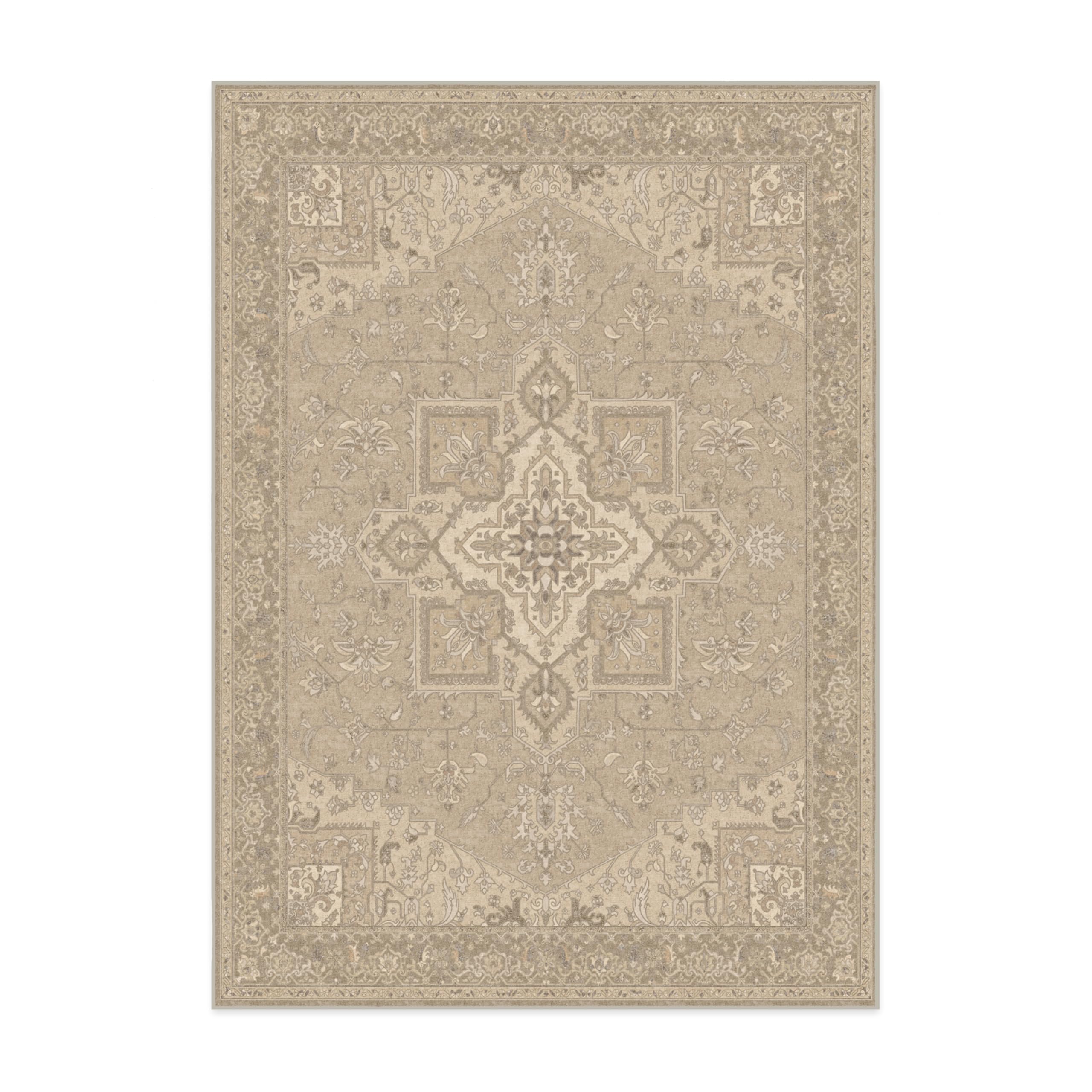 Ruggable x Maral Heriz Washable 5x7 Area Rug in Creme | Premium Vintage Non-Slip Rug for Living Room, Bedroom, Kitchen, Office & Classroom | Includes Gripper Pad | Perfect for High-Traffic Areas & Pet-Friendly Homes