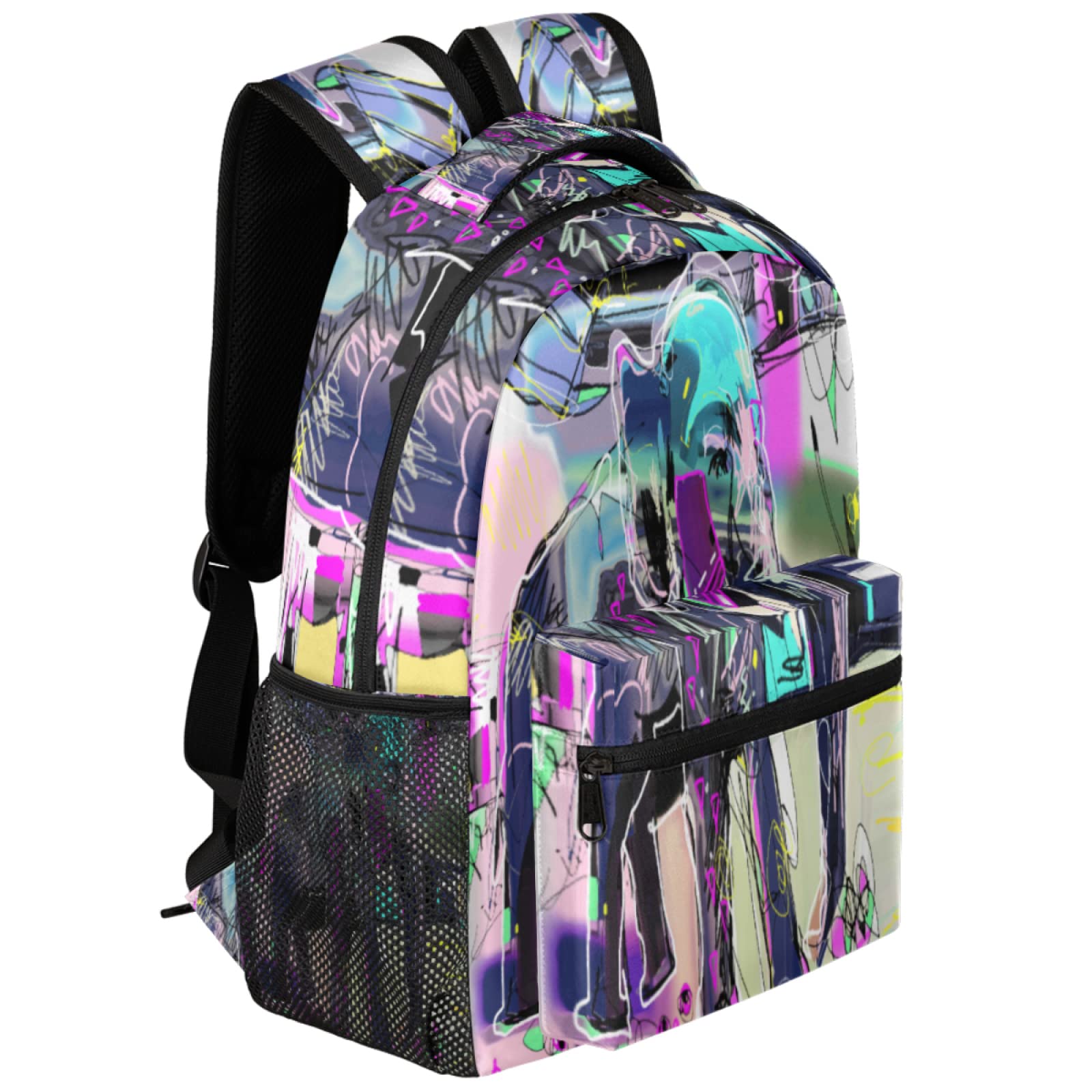 Abstract Indian Elephant Laptop Backpack - Durable Waterproof Canvas Rucksack with Double Mesh Side Pockets - Tribal Elephant Design School Bag for Boys & Girls - Perfect for College, Travel, and Everyday Use