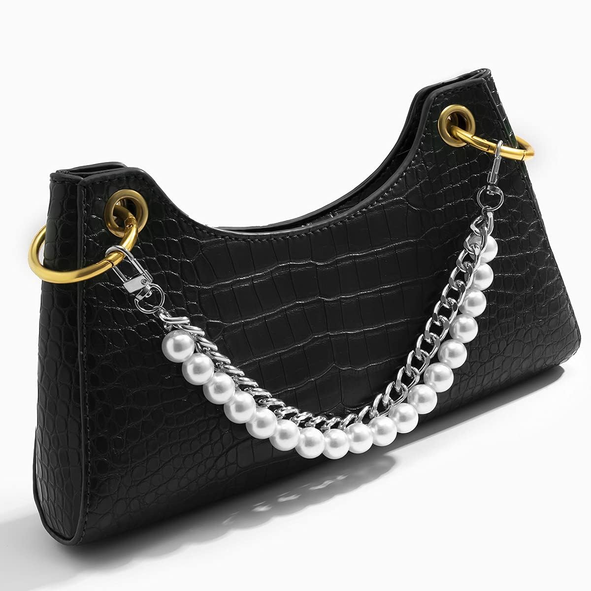 Xerling Short Pearl Bead Purse Handle Chain - Chunky Cuban Link Handbag Strap Replacement - Layered Bag Accessory for Women's Purses, Crossbody Bags & Evening Clutches