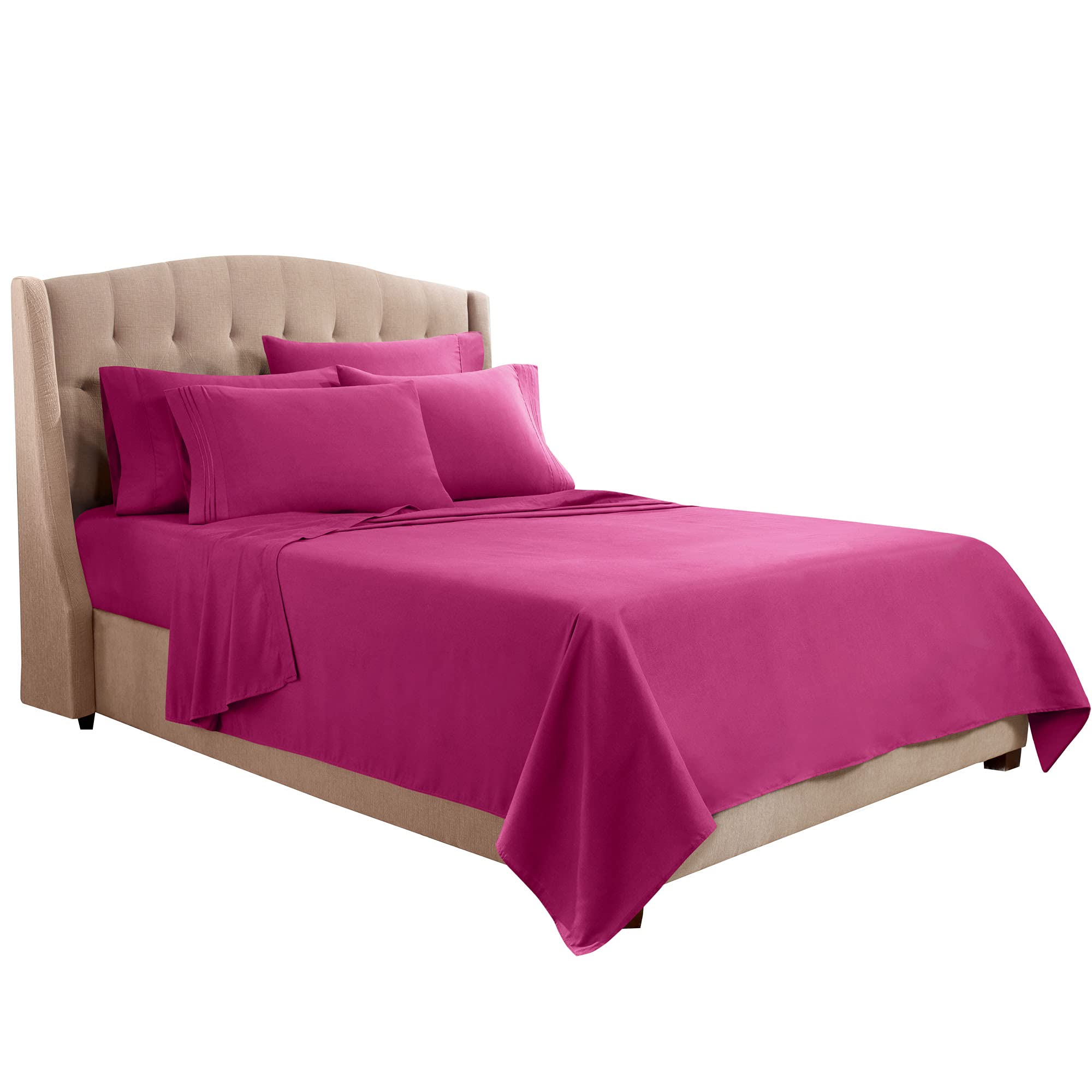 Clara Clark 1800 Series Luxury Bed Sheet Set - King Size, Deep Pocket Fitted Sheet with Extra Pillowcases, Ultra Soft Bedding for Comfortable Sleep - Perfect for Master Bedroom, Guest Room & Hotel Use (Magenta)