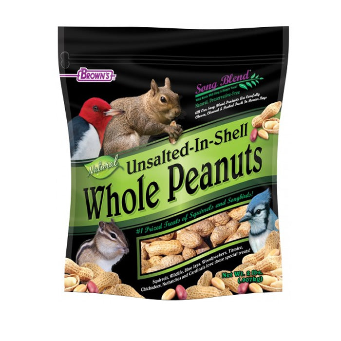 Brown's Natural Unsalted Whole Peanuts for Wild Birds - 2 lb Bag - High Protein Bird Food for Woodpeckers, Blue Jays & Cardinals - Perfect for Backyard Bird Feeders & Wildlife Gardens