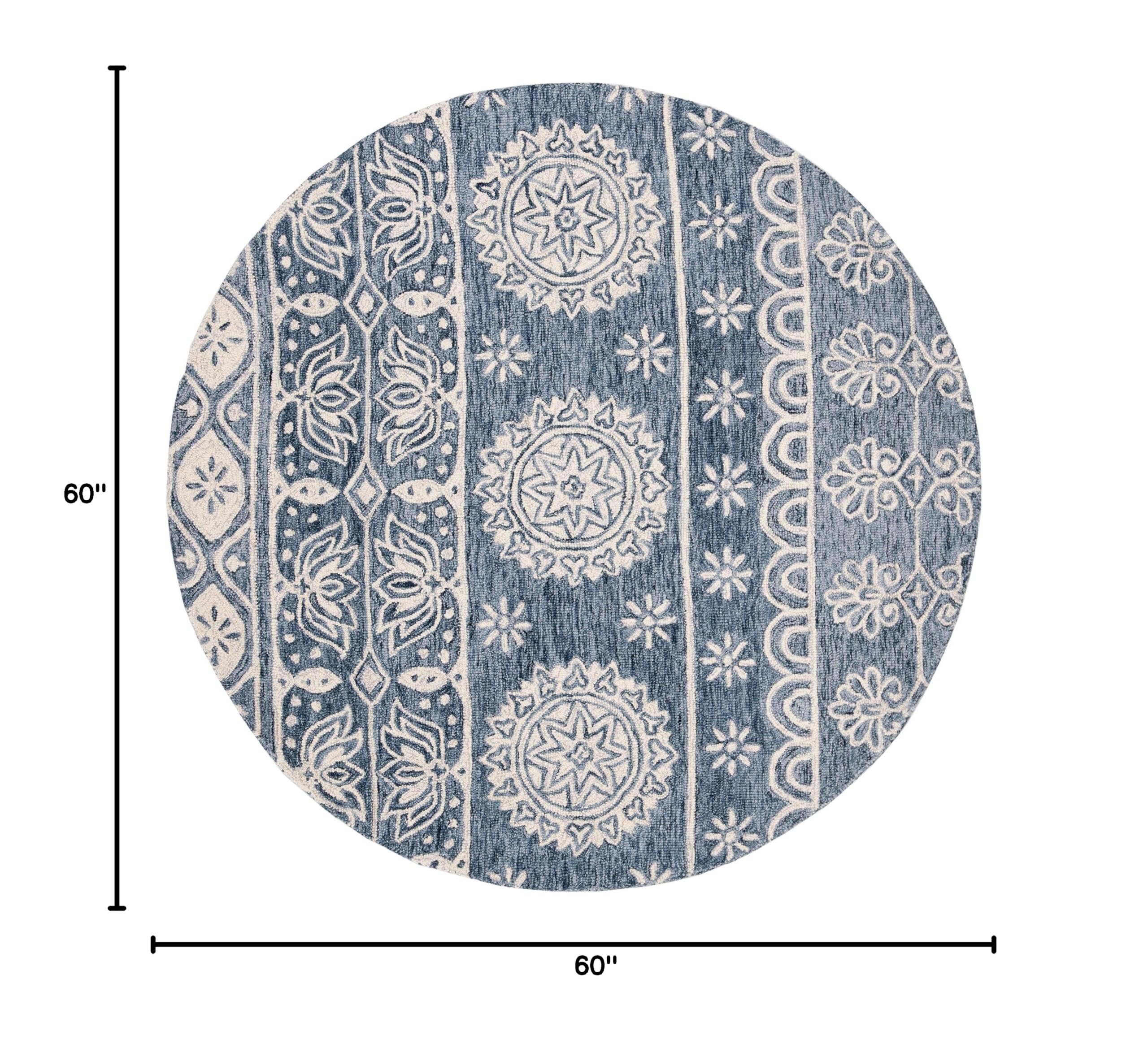 SAFAVIEH Micro-Loop Collection 5' Round Blue/Ivory MLP607M Handmade Premium Wool Area Rug - Soft & Durable for Living Room, Bedroom & Office Decor
