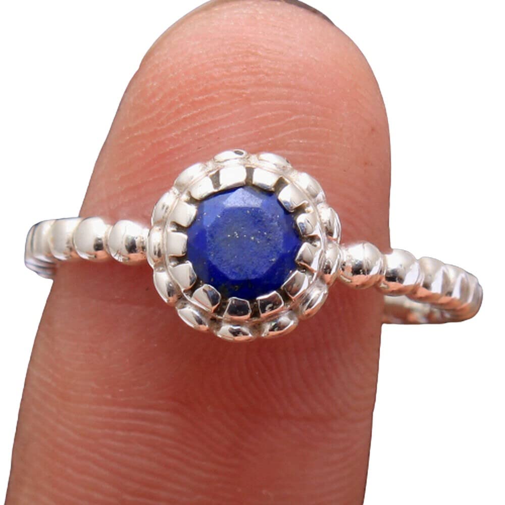 Iolite 925 Sterling Silver Rings for Women | Blue Gemstone Bridesmaid Jewelry | Round Bezel Set Stackable Rings | Handmade Wedding Party Rings | Perfect for Bridal Shower, Anniversary Gifts & Everyday Wear