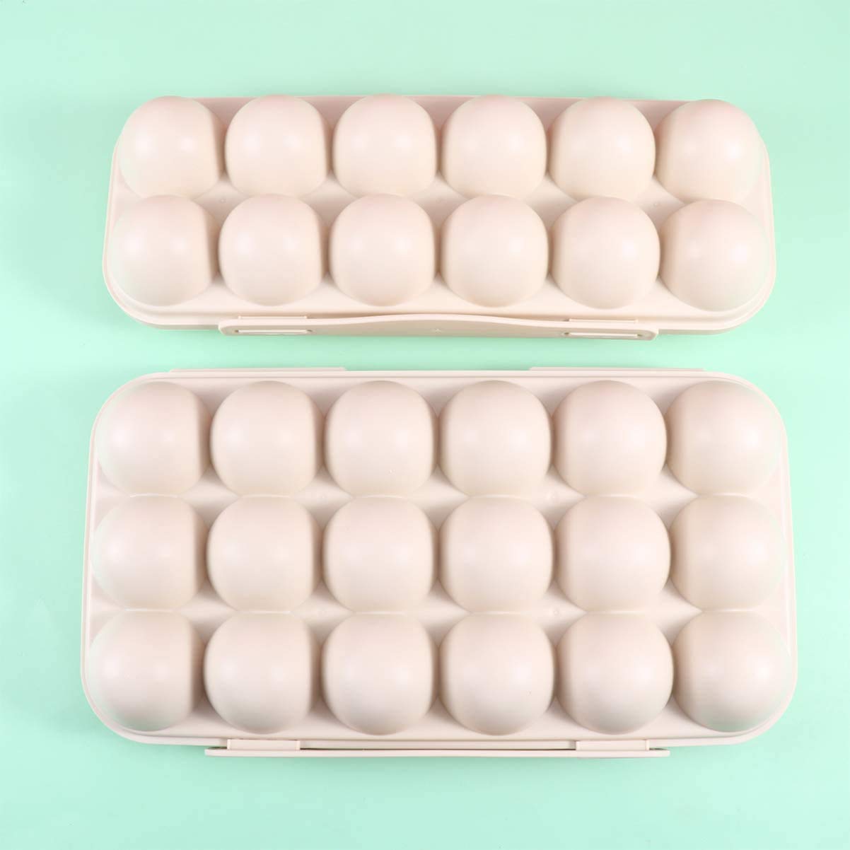 Premium Plastic Egg Holder Storage Box with Snap-On Lid - Stackable, Freestanding Egg Tray for Freshness (18 Grid, Cream) - Ideal for Refrigerator Organization & Farm Fresh Egg Storage