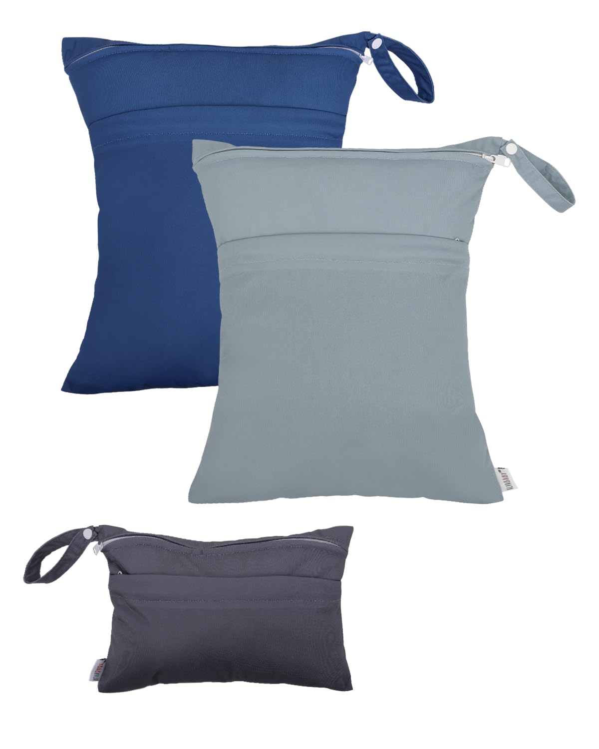 ALVABABY 3-Pack Waterproof Wet Dry Bags - Reusable Cloth Diaper Storage with Dual Zippered Pockets for Travel, Beach, Pool, Daycare, Gym & Yoga - Perfect for Swimsuits, Wet Clothes & Baby Items (Small, Medium, Large, 3L-SML01)