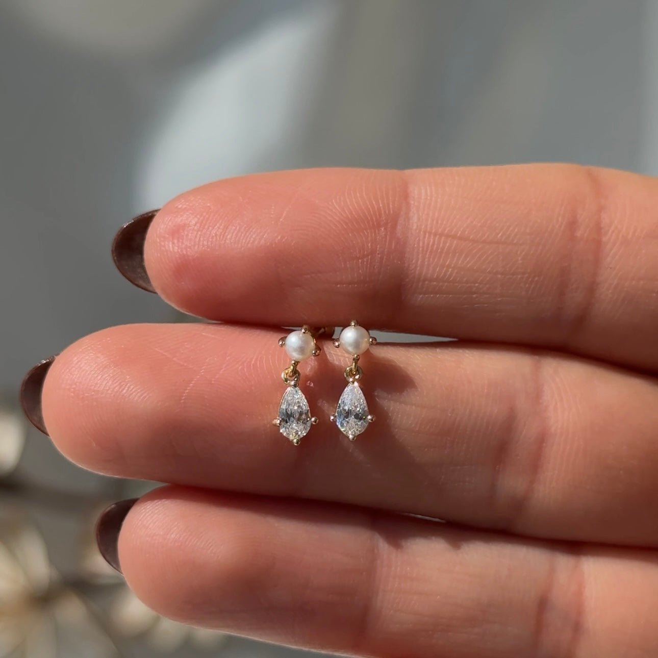14K Yellow Gold Pearl & Marquise Drop Flat Back Stud Earrings - Elegant Dangle Earrings for Women, Perfect for Weddings, Parties & Everyday Wear