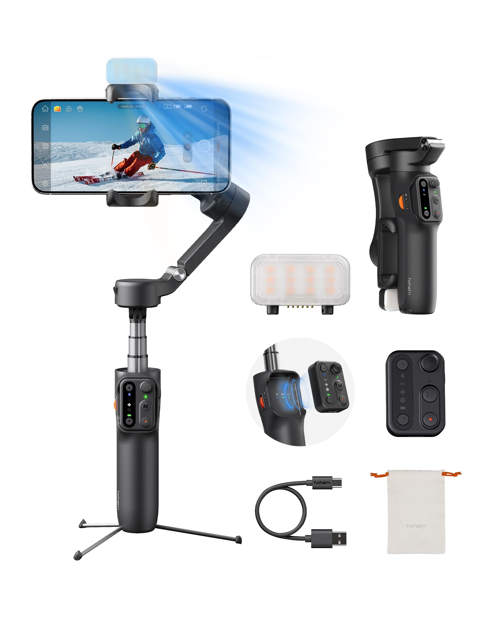 Hohem iSteady X3 3-Axis Foldable Phone Gimbal Stabilizer for iPhone & Android - Object Tracking, Remote Control, Built-in Extendable Rod & Tripod - Perfect for TikTok, YouTube, Vlogging & Travel Videography