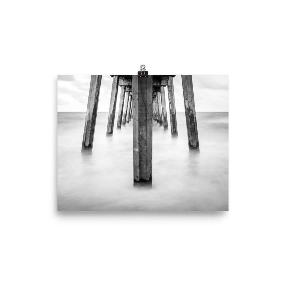 8x10 Inch Pier Wall Art Decor - Unframed Photo Paper Print, Pensacola Beach Florida Coastal Artwork, Black & White Poster for Home Office Decor - Perfect Gift for Men & Women, Beach House & Coastal Theme Room Decoration