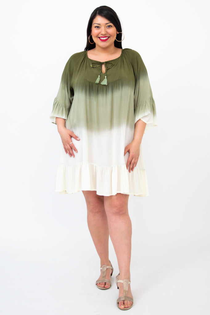 Ellie Dress - Green Dip Dye Flowy Midi Dress for Women | Summer Boho Chic Style | Perfect for Beach Vacations, Date Nights & Outdoor Weddings