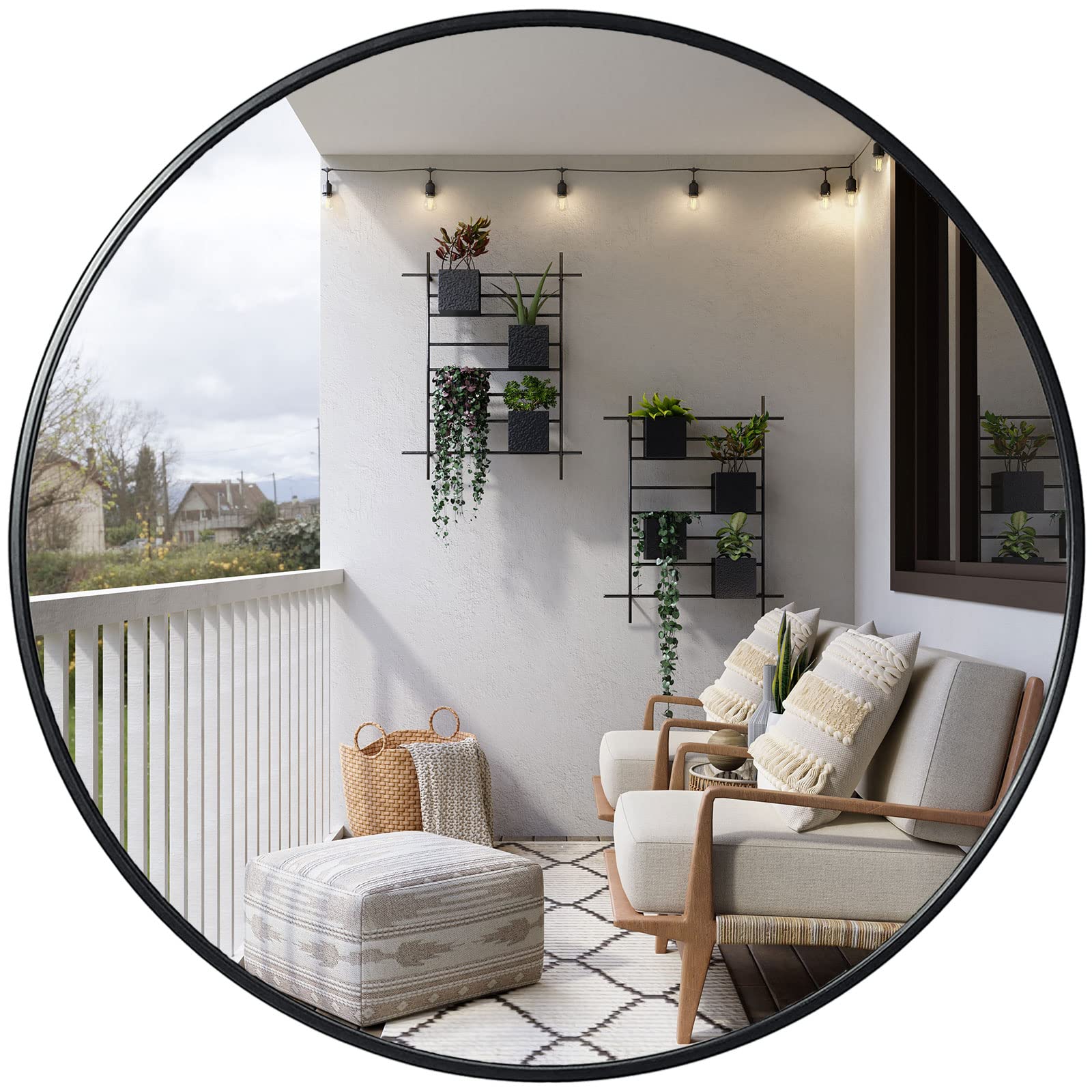 42 Inch Large Round Wall Mirror - Black Metal Frame Modern Circle Mirror for Bathroom, Living Room, Entryway & Dorm Decor | Perfect for Vanity, Home Decor & Interior Design Enhancement
