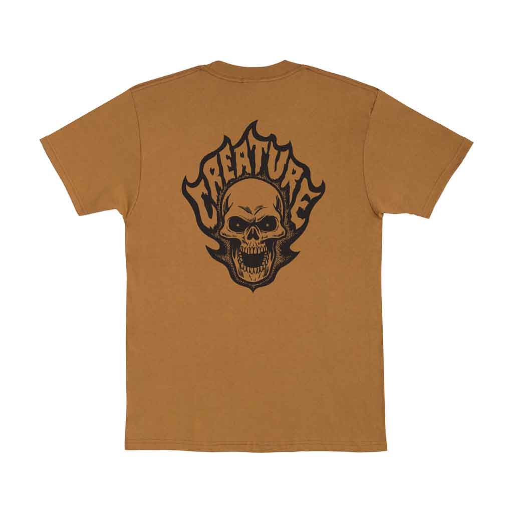 Creature Bonehead Flame Short Sleeve T-Shirt - Brown Sugar - Stylish Graphic Tee for Casual Wear, Street Fashion & Everyday Outfits