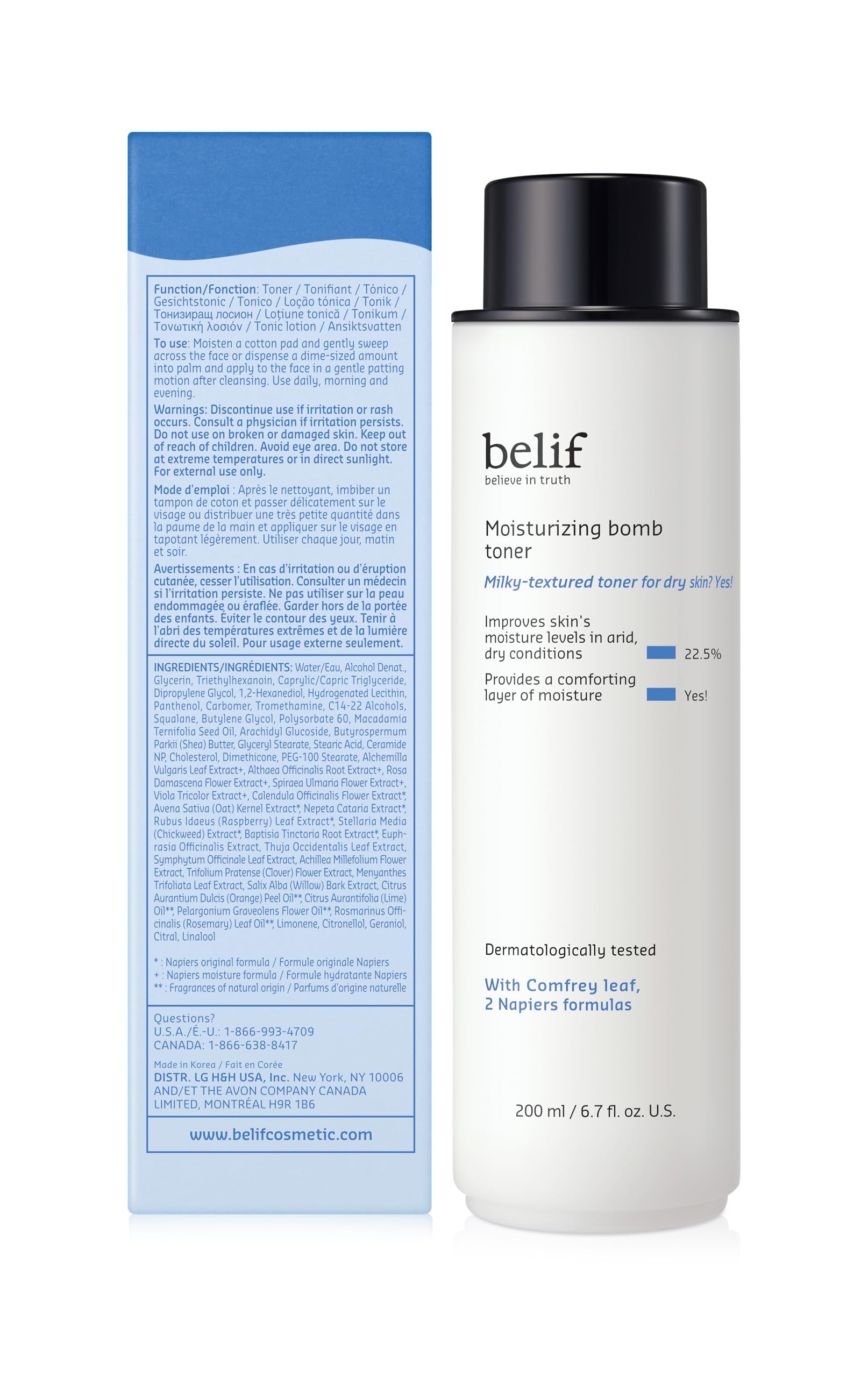 Belif Moisturizing Bomb Hydrating Toner - Ceramide Milky Toner for Dry Skin | Strengthens Skin Barrier & Soothes Irritation | 2-in-1 Hydrating Toner & Moisturizer | Korean Skincare Essence (5.07 Fl Oz) | Perfect for Nighttime Routine & Winter Skincare