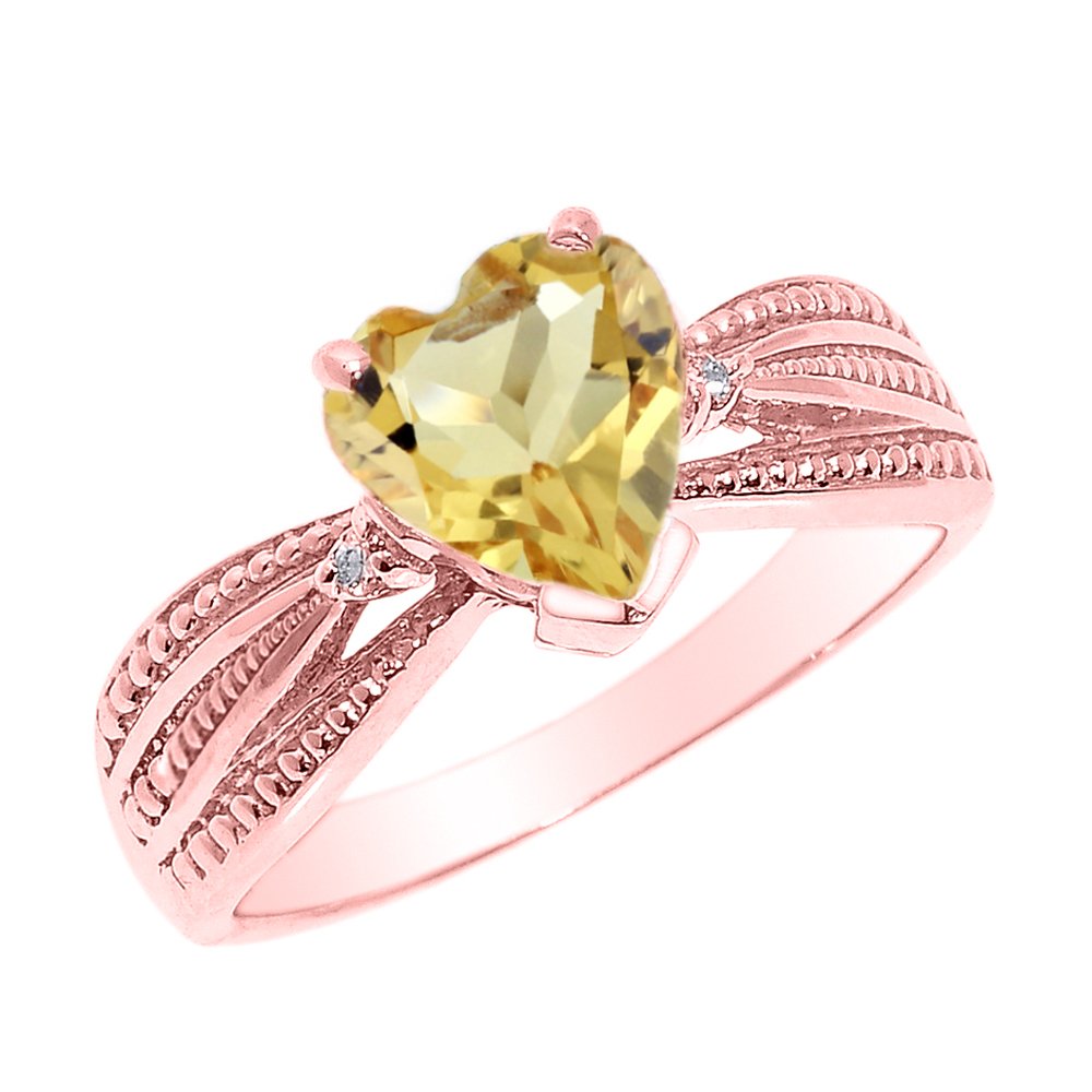 10K Rose Gold Citrine and Diamond Engagement Ring for Women - Perfect Proposal, Wedding, Anniversary & Valentine's Day Gift
