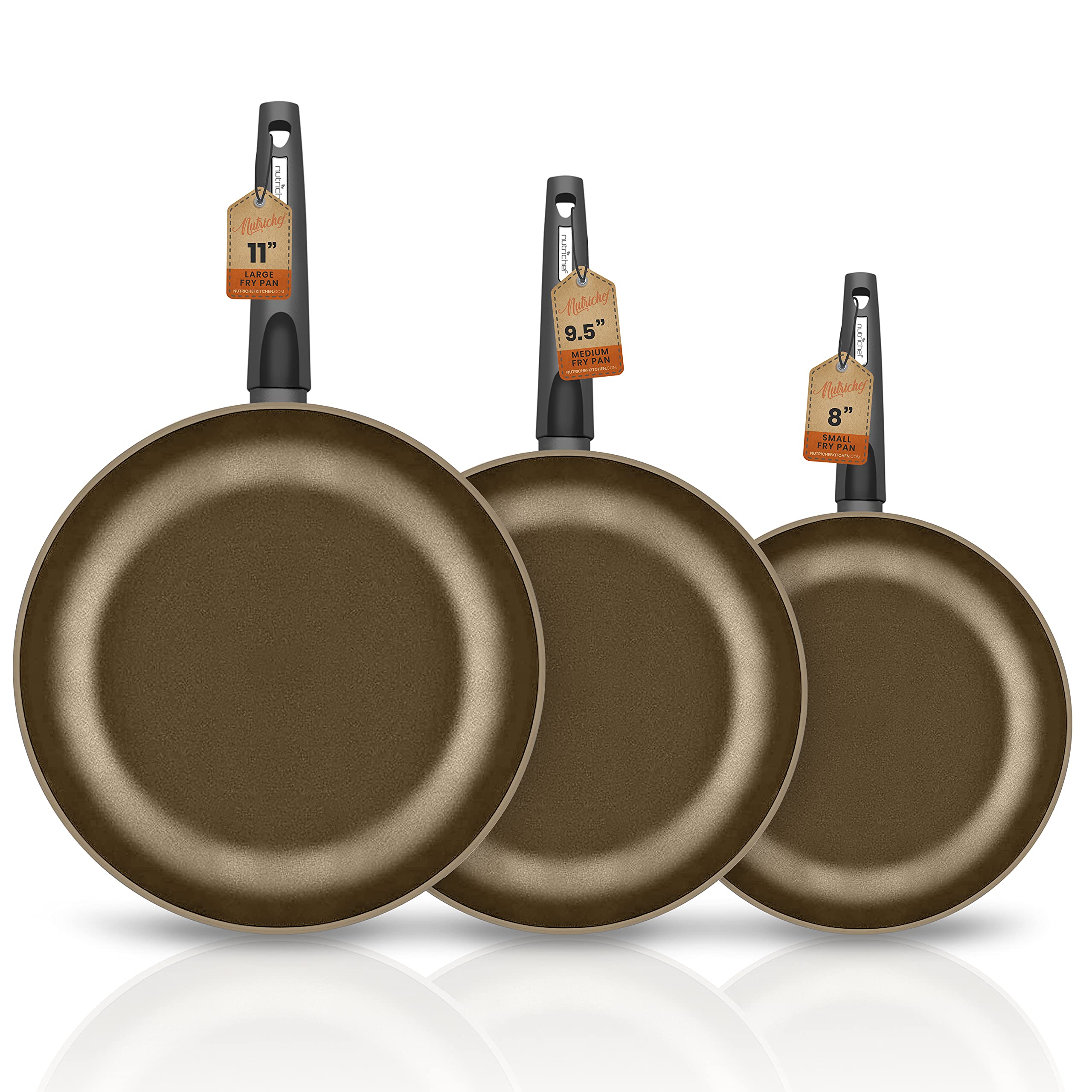 NutriChef NCW12FP3 3-Piece Nonstick Cookware Set - PFOA/PFOS Free Hard Anodized Frying Pans (Small, Medium, Large) - Professional Kitchenware for Home Cooking - Perfect for Sautéing, Frying & Omelets