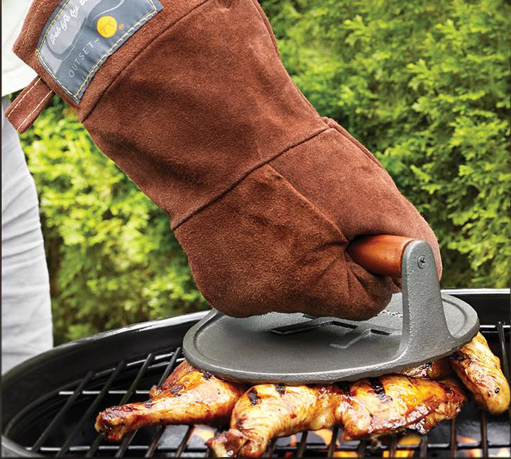Premium Outset 15-Inch Heat-Resistant Leather Grill Mitt - Brown - Perfect for BBQ, Grilling, Smoking & Outdoor Cooking