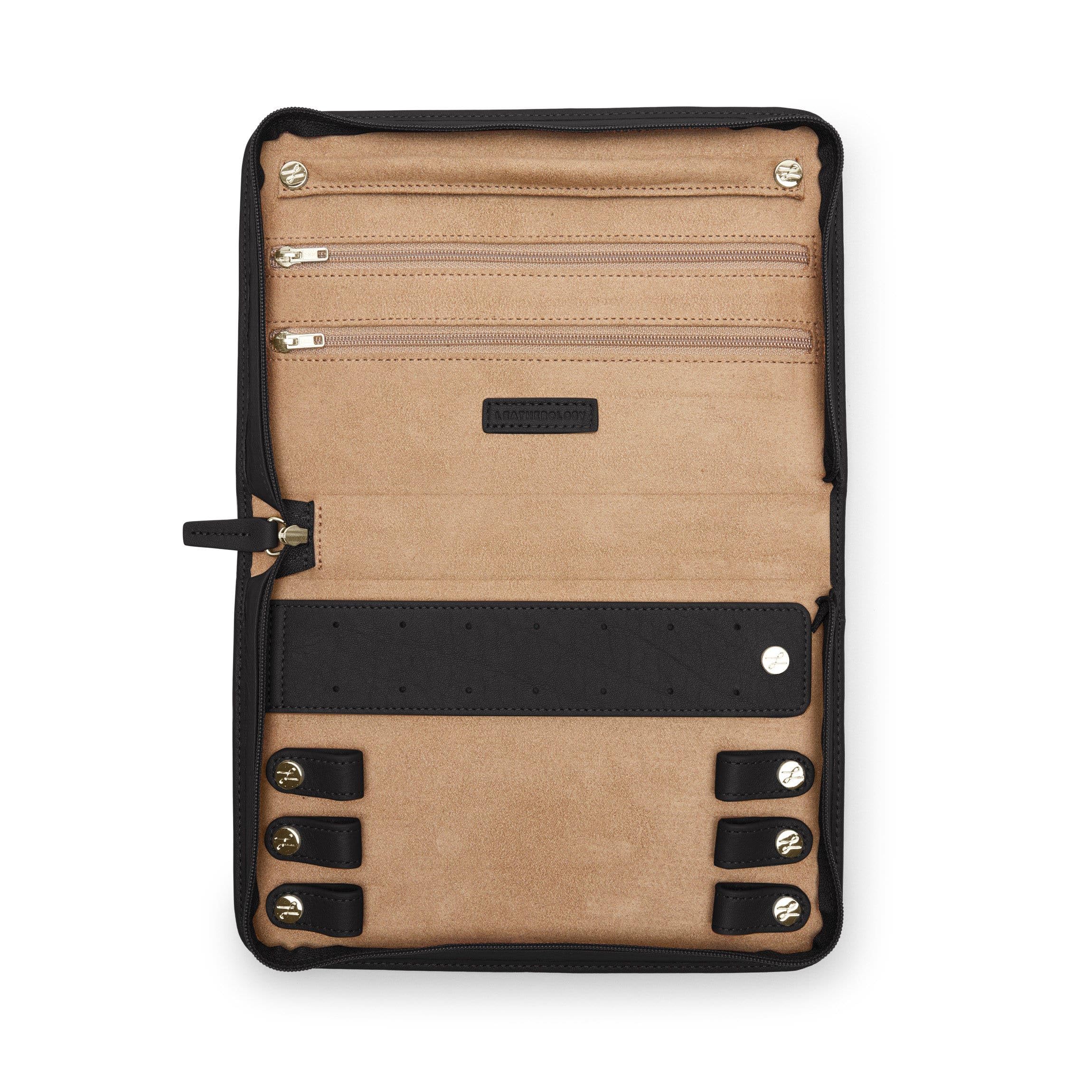 Leatherology Black Onyx Large Jewelry Organizer Case - Premium Leather Jewelry Box with Ample Storage & Travel-Friendly Design | Perfect for Necklace, Ring & Earring Organization at Home or Travel