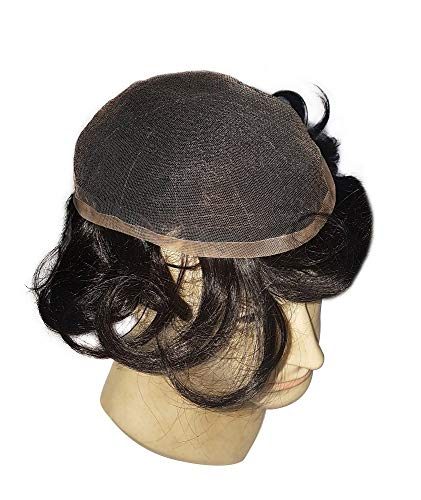 RAKA 100% Human Hair Full Lace Wig for Men - Natural Black Toupee with Free Wig Clips & Hair Dryer (10X7 Inch) | Perfect for Daily Wear, Cosplay & Hair Loss Solutions