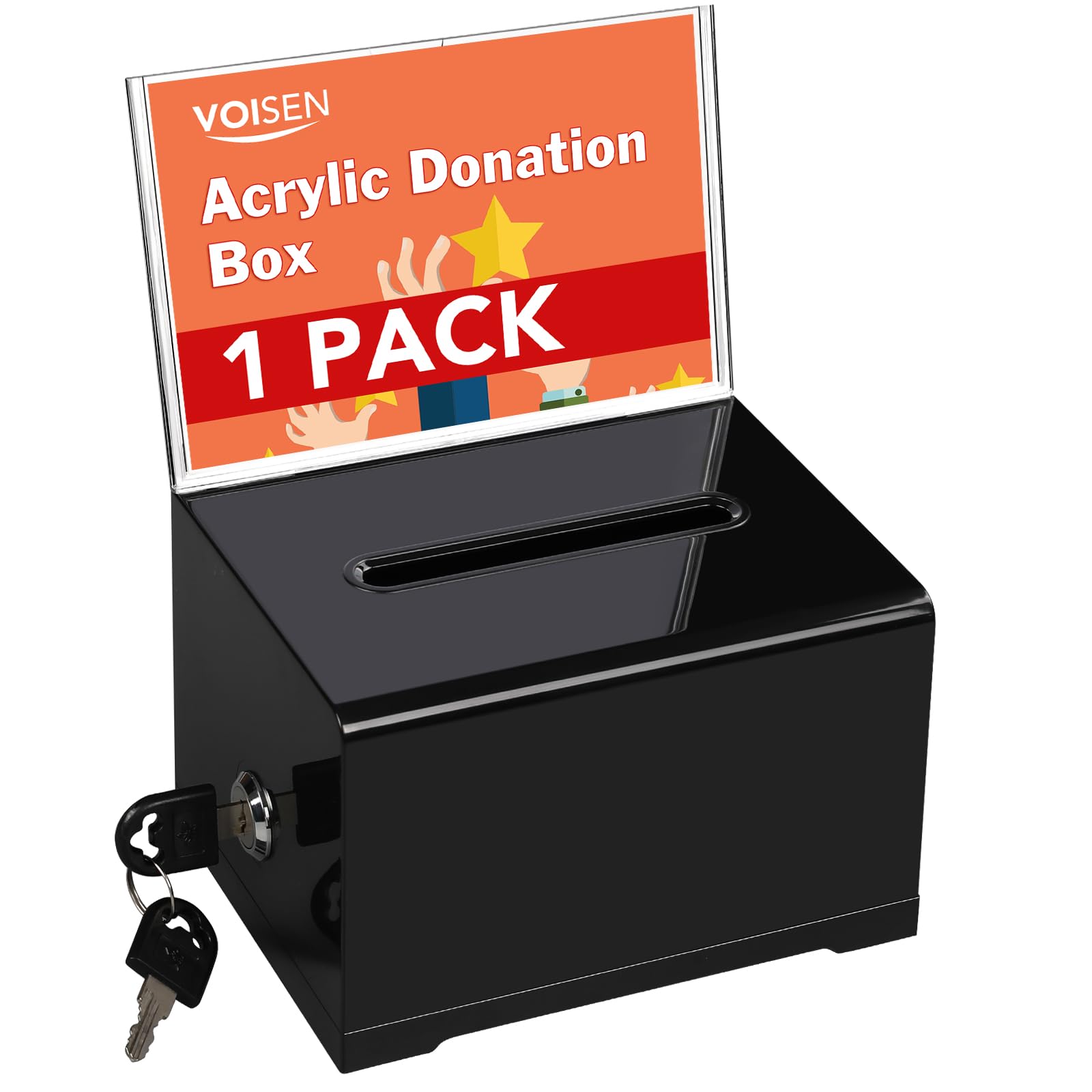 VOISEN Lockable Acrylic Donation Box with Sign Holder - 6.2x4.6x3.9 Inch Secure Ballot Box for Fundraising, Voting, Suggestion Collection - Ideal for Schools, Bars, Charity Events & Community Donations