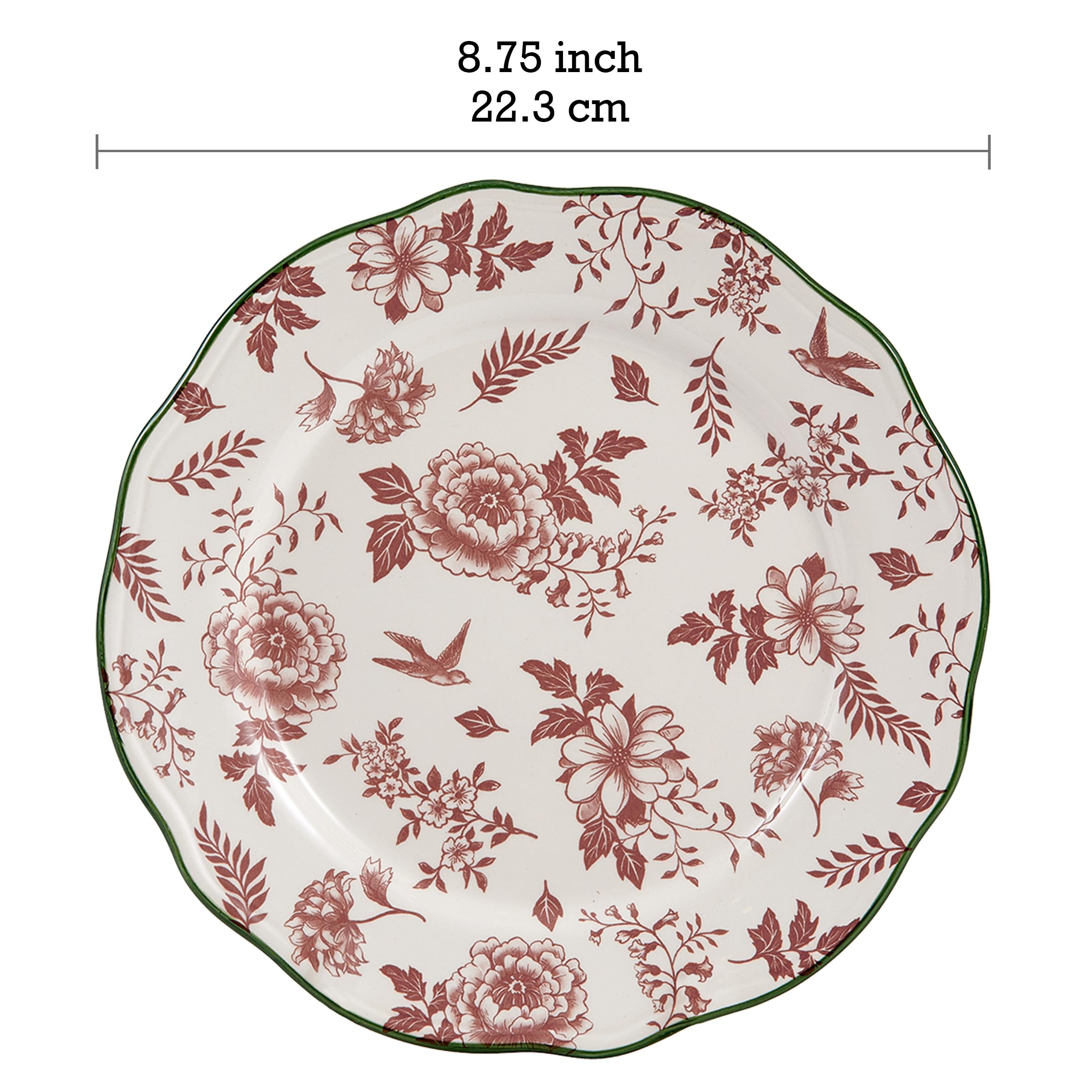 Bico Country Wanderlust Scalloped Salad Plates - 8.75 Inch Set of 4 - Microwave & Dishwasher Safe Appetizer Dishes - Perfect for Salads, Desserts, and Entertaining Guests at Parties