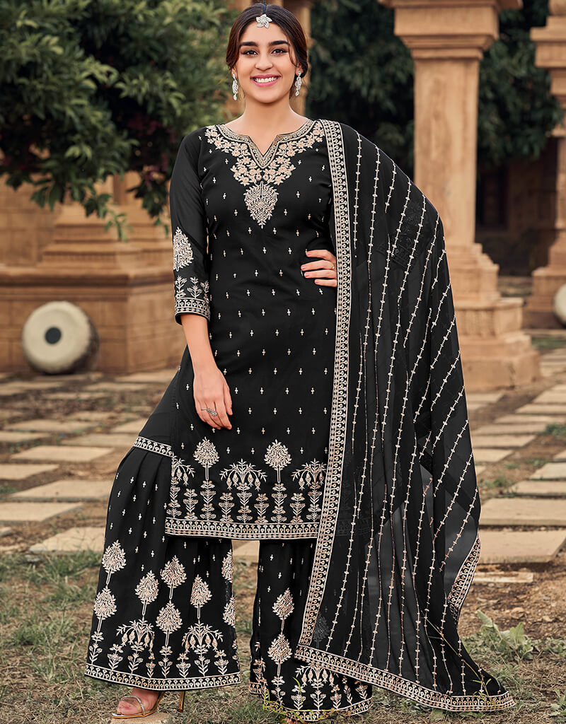 Elegant Black Heavy Fox Georgette Sharara Suit for Women - Perfect for Weddings, Parties & Festive Occasions
