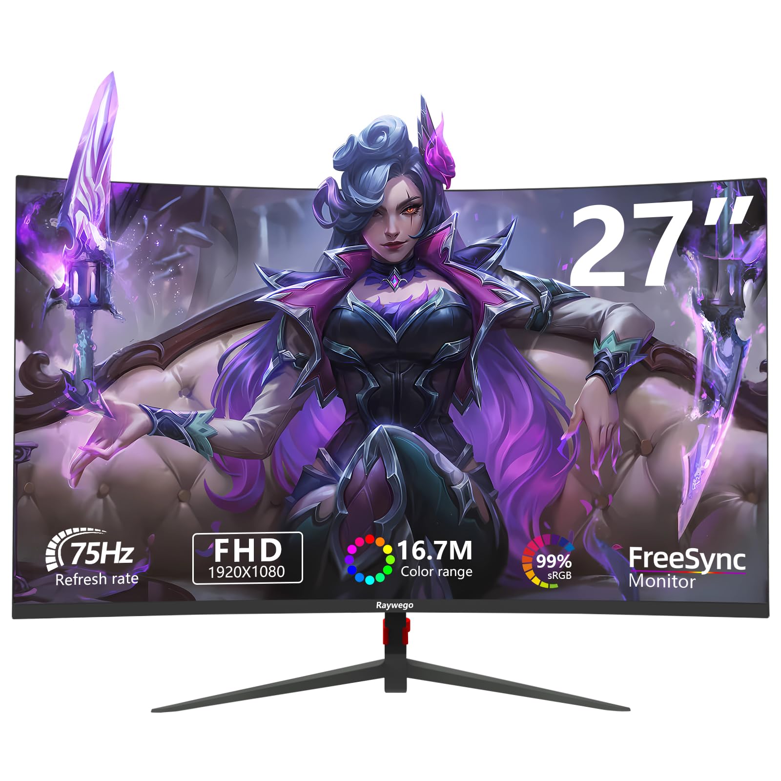 27 inch Curved Gaming Monitor 75Hz Full HD 1080P 1800R LED Computer Display with AMD FreeSync & Eye-Care Technology, VESA Mount (100×100mm), HDMI Port, VA Panel - Perfect for Gaming, Home Office & Multimedia Entertainment
