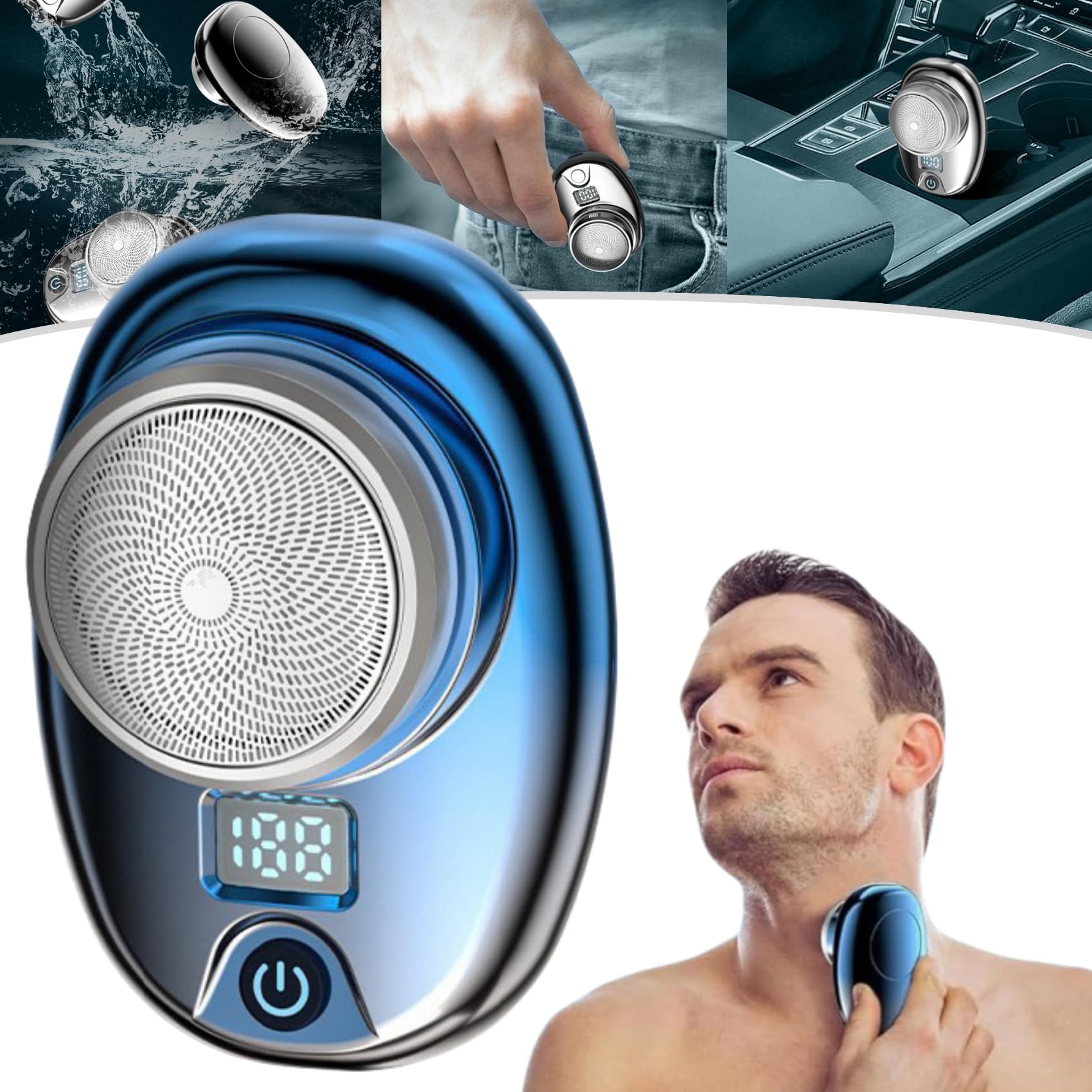 **Berbiget Mini Electric Razor - Waterproof USB Rechargeable Shaver for Men, Portable Wet/Dry Travel & Office Shaver, Pocket-Size for On-the-Go Grooming (Blue)**    **Use Cases:** Perfect for quick touch-ups during travel, business trips, gym sessions, or daily office grooming.