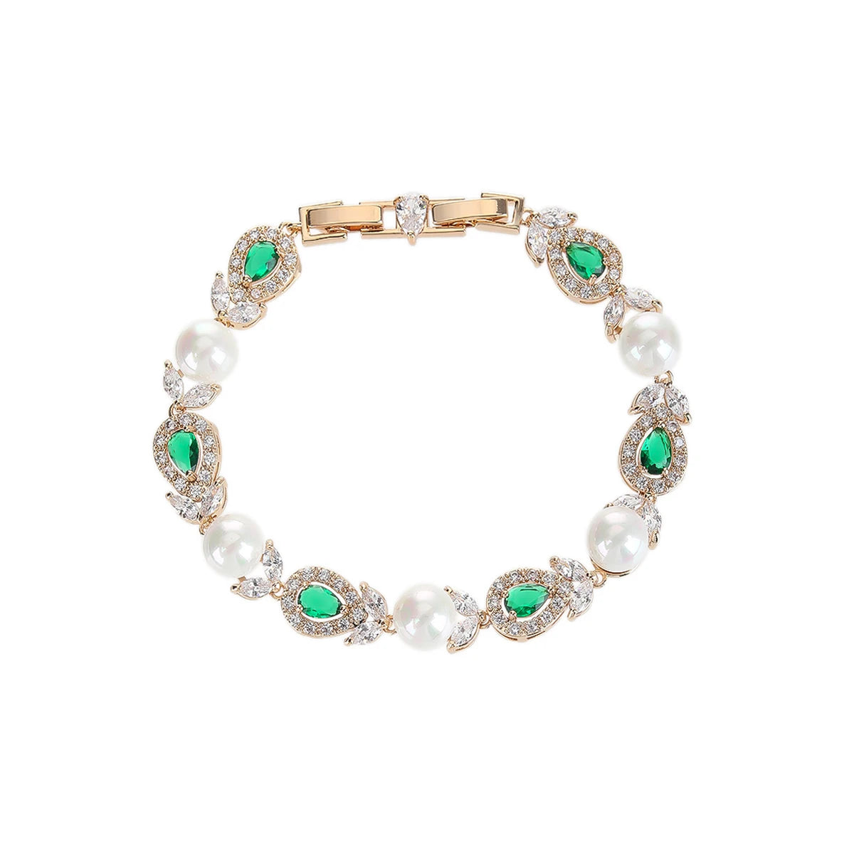Elegant Pearl Chain Bracelet for Women - White & Gold Cubic Zirconia Wedding Jewelry | Perfect for Bridal Party, Anniversary Gifts & Special Occasions