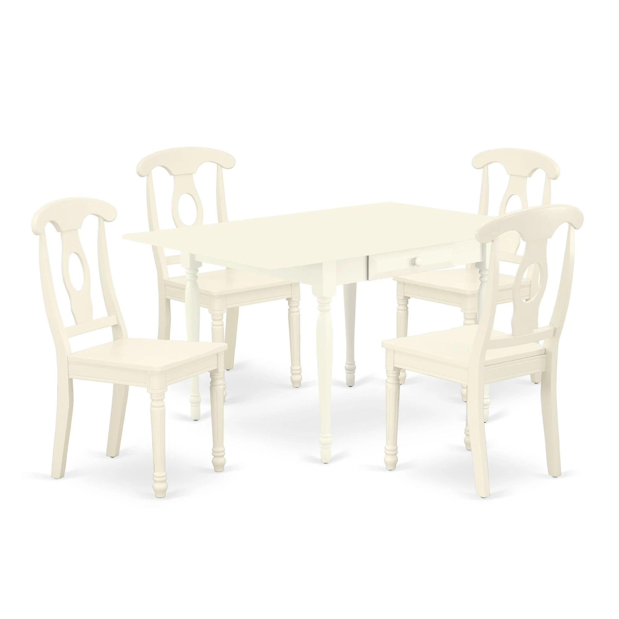 East West Furniture MZKE5-LWH-W 5-Piece White Linen Dining Set with Drop-Leaf Table (36x54 Inch) & 4 Chairs - Perfect for Small Kitchens, Breakfast Nooks & Cozy Apartments