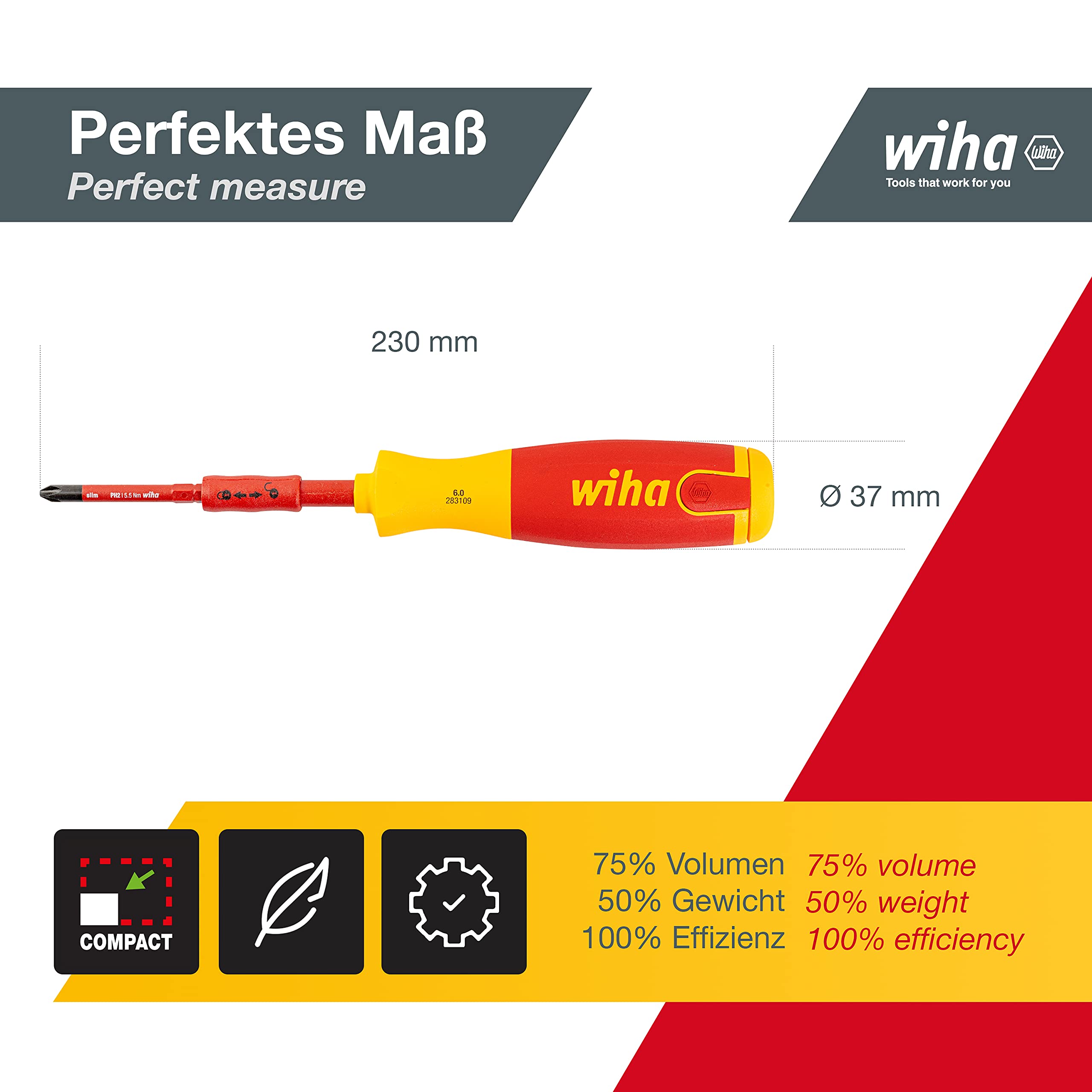 Wiha 9-Piece Hex Ball End Allen Key Set with Holder - SB 369 H9 Compact | Red/Yellow | Pozidriv Head | Nut Drivers & Screwdriver | Perfect for Electronics Repair & Home Improvement Projects