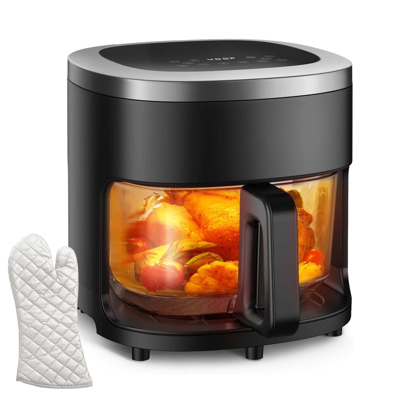 4.5QT Glass Air Fryer with Viewing Window - 6-in-1 Multi-function (Roast, Reheat, Dehydrate) | Air Crisp Technology for 97% Less Oil | Nonstick & Dishwasher Safe Basket | Digital Timer Control | Perfect for Healthy Cooking, Meal Prep & Family Dinners