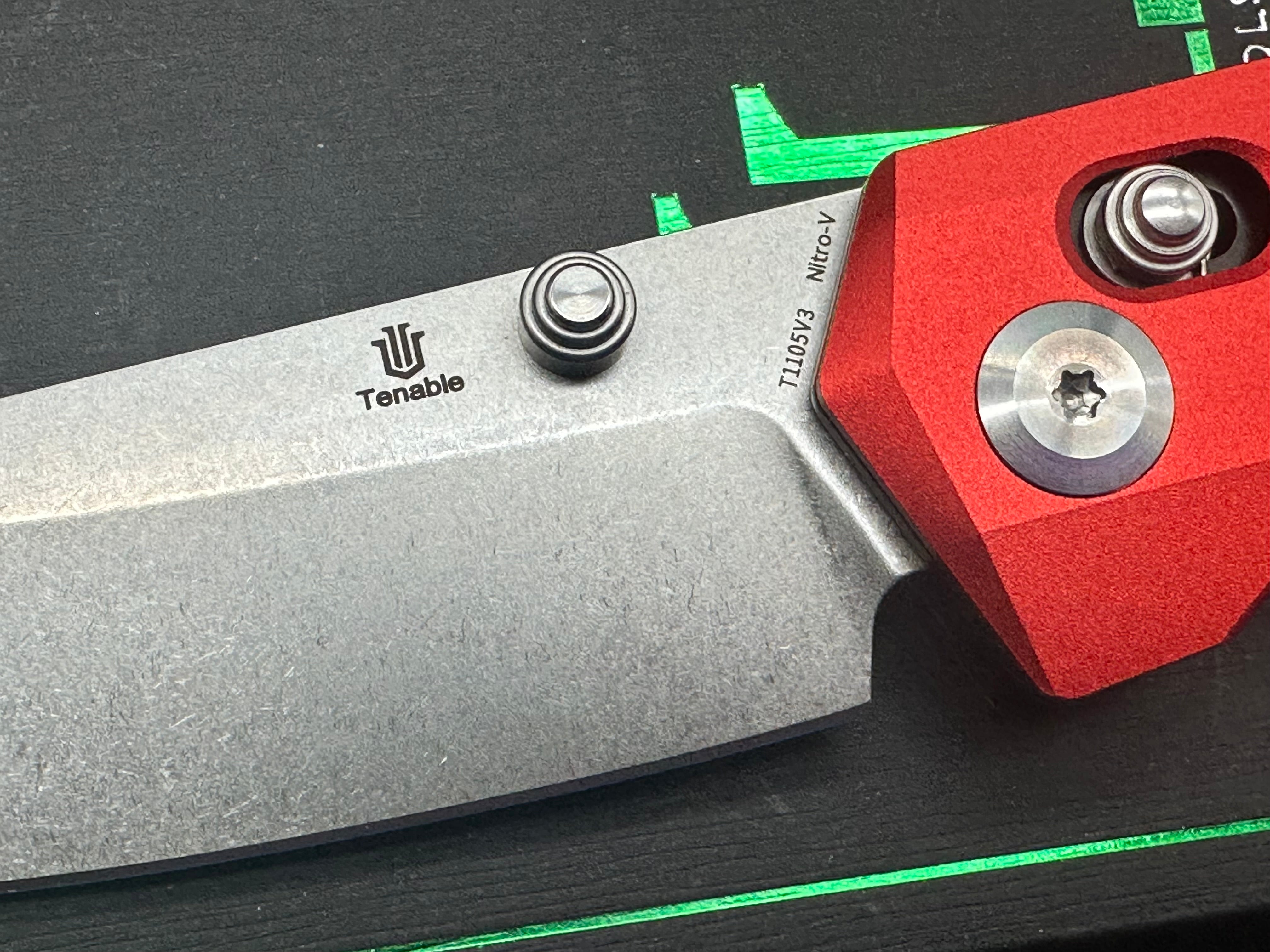 TENABLE BEAVER Dark Red Aluminum Handle Nitro V Plain Edge Knife - Outdoor Camping, Hunting & Survival Tool