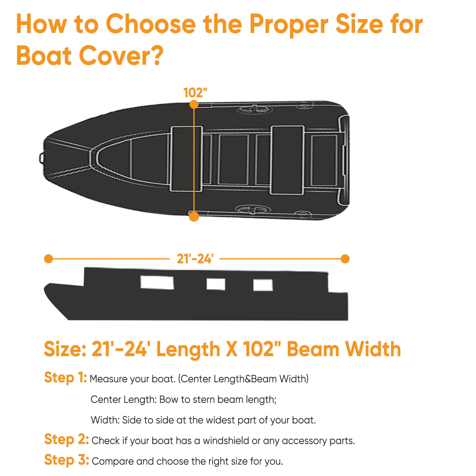 NEVERLAND Heavy Duty Waterproof Pontoon Boat Cover - Marine Grade Polyester Canvas, Trailerable Cover for Pontoon & Deck Boats (Fits 21-24ft Length, 104