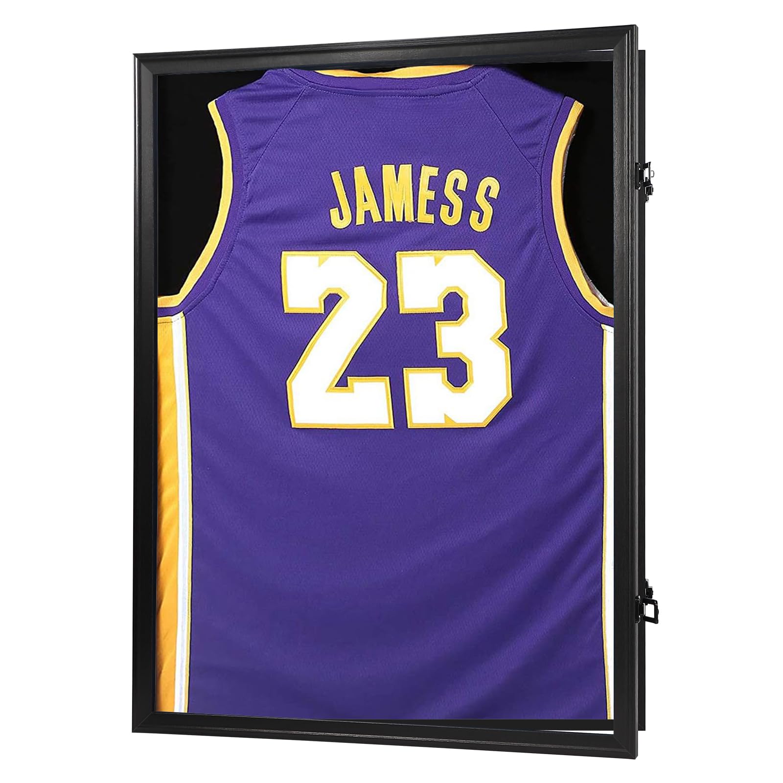 Premium Jersey Shadow Box Display Case with Black Locks - 98% UV Protection Acrylic & Dual Hangers for Sports Jerseys (Baseball, Basketball, Football, Soccer, Hockey) - Perfect for Uniforms, Graduation Memorabilia & Home Decor - Black Frame